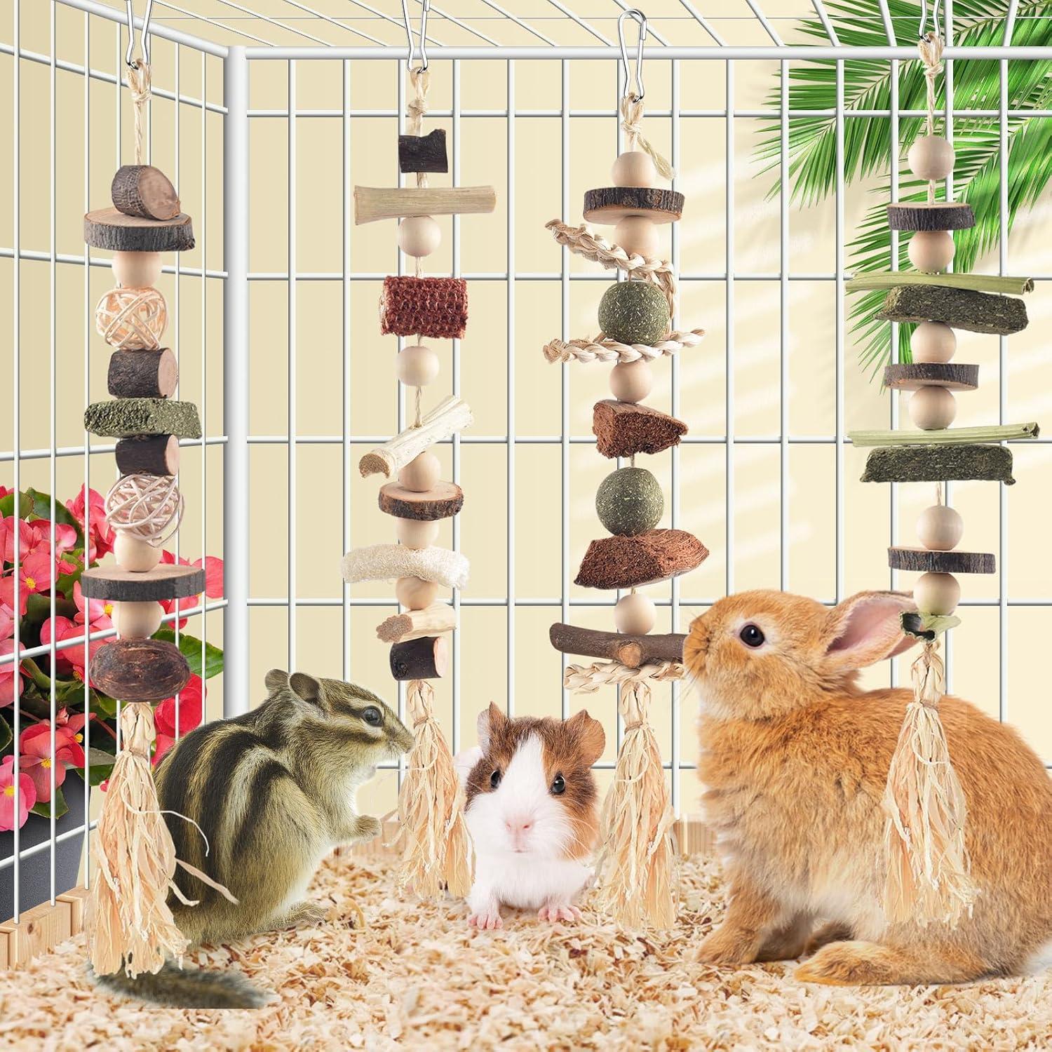 Juguetes de Masticar para Conejos DBNESS 4 Pcs Heno y Madera