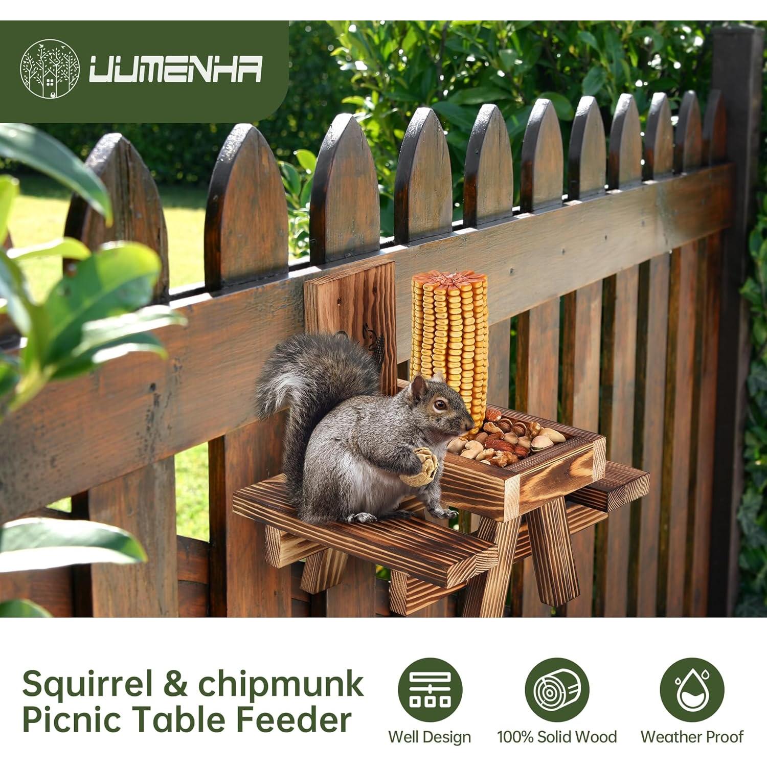 Comedero para Ardillas UUMENHA de Madera Carbonizada