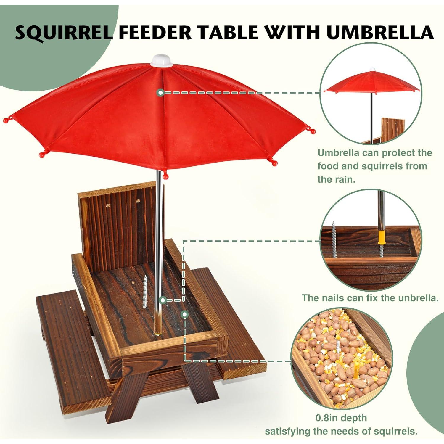 Comedero para Ardillas NB2GHYQJ con Paraguas y Soporte de Madera