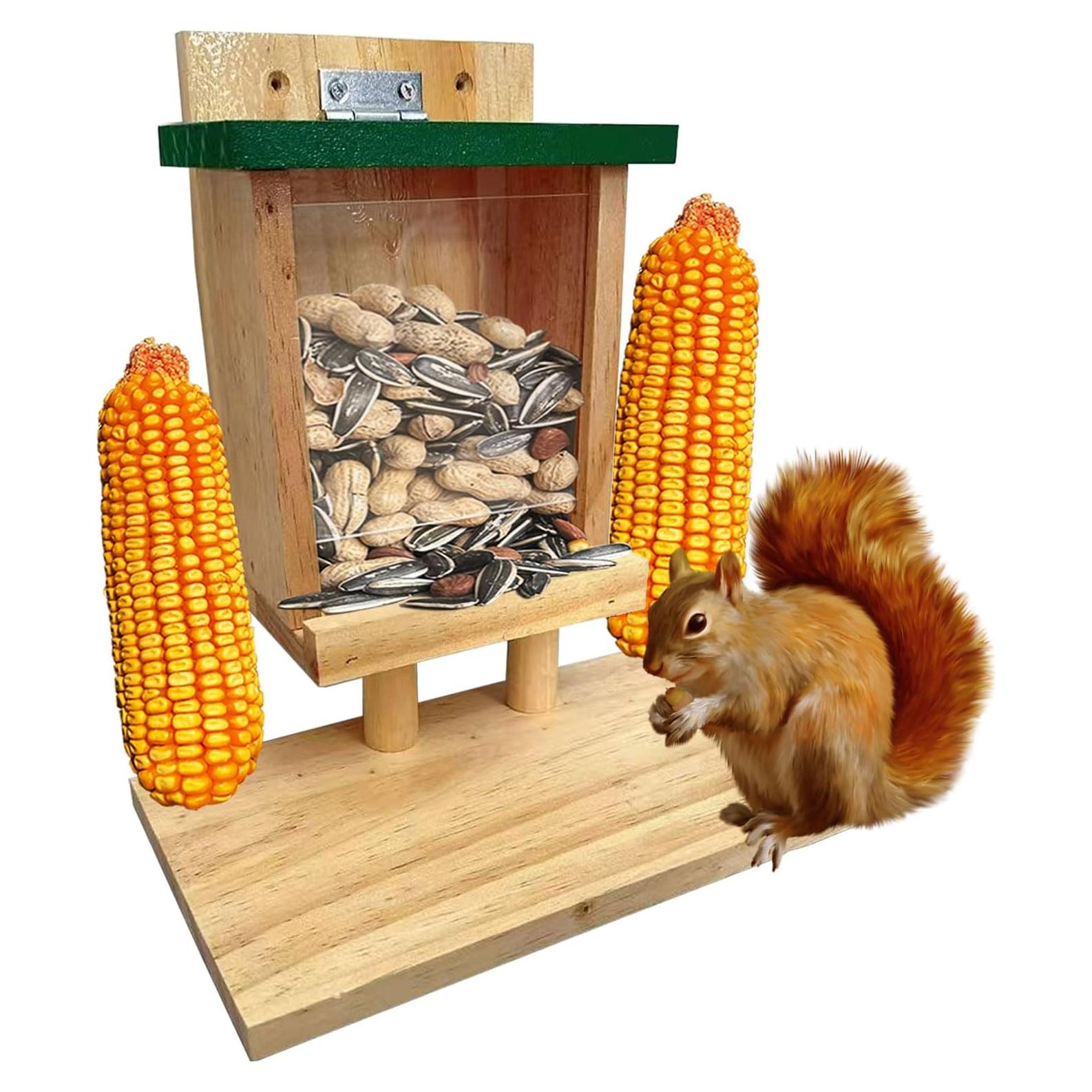 Comedero para Ardillas LENEDI de Madera con Soporte Verde