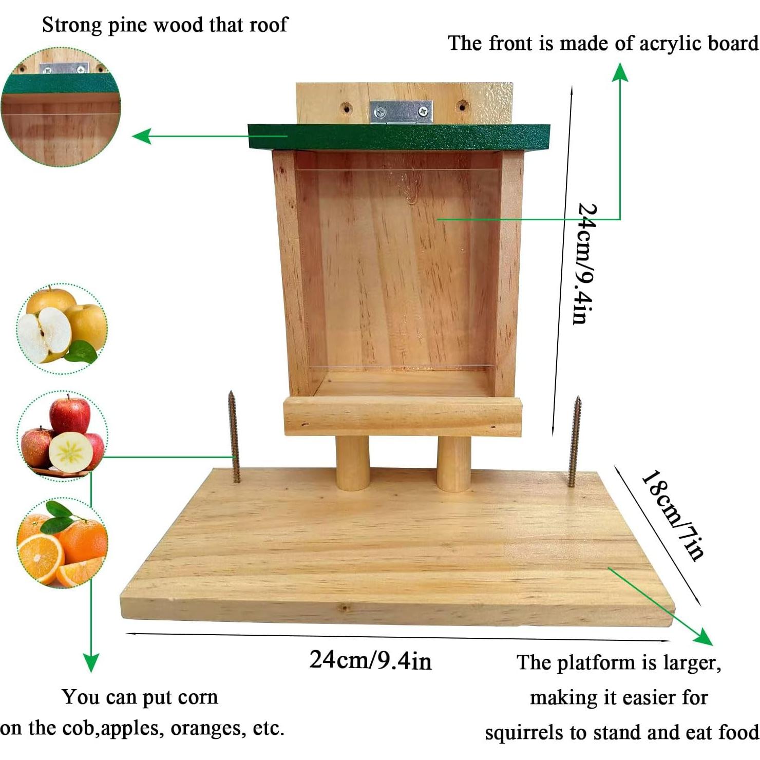 Comedero para Ardillas LENEDI de Madera con Soporte Verde