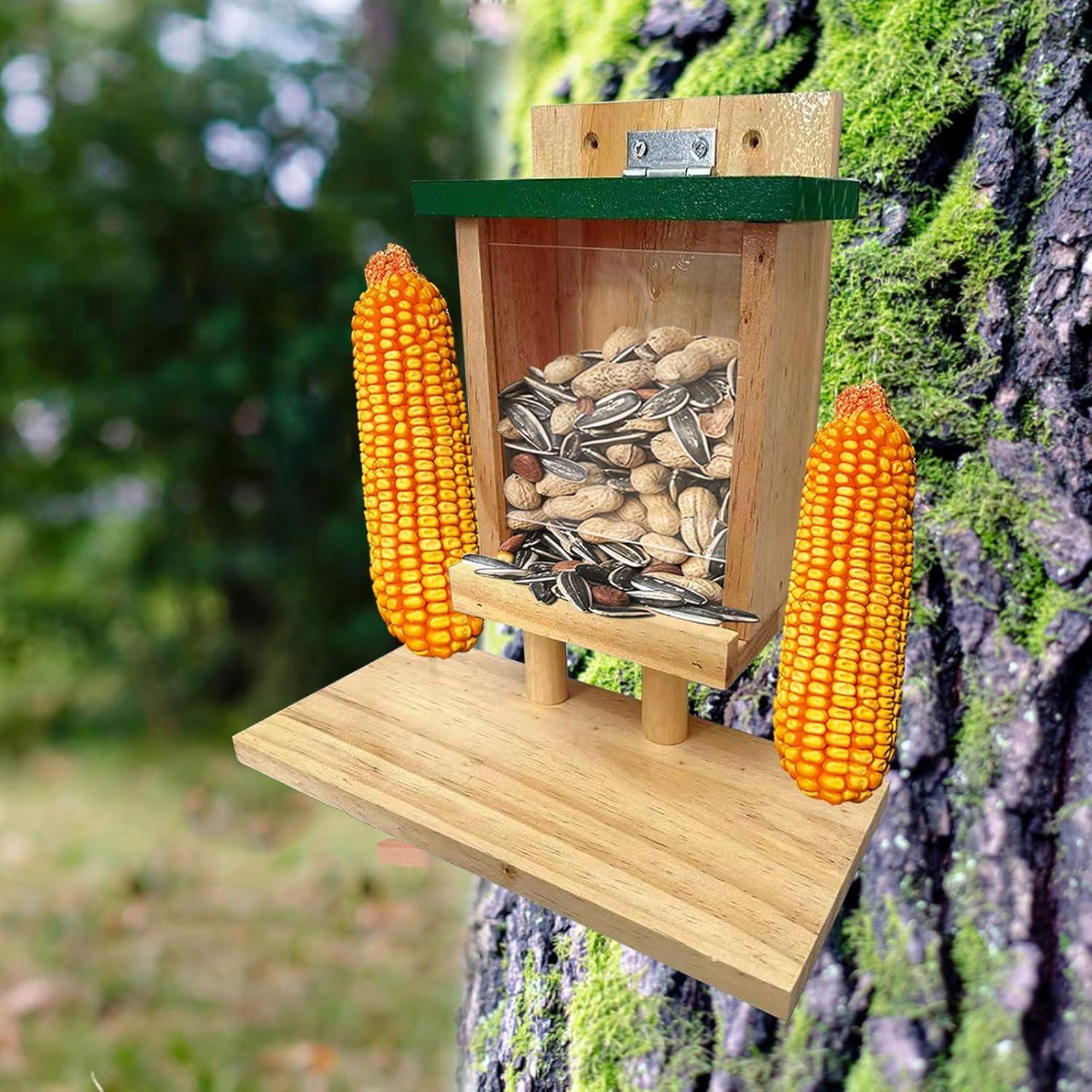 Comedero para Ardillas LENEDI de Madera con Soporte Verde