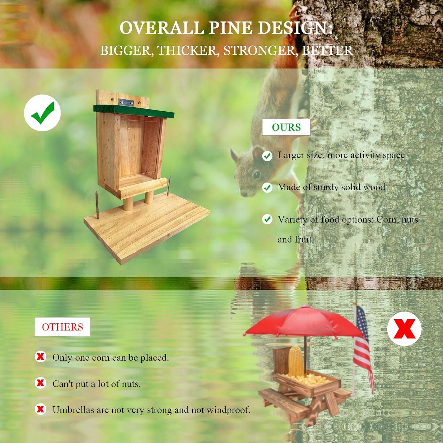 Comedero para Ardillas LENEDI de Madera con Soporte Verde