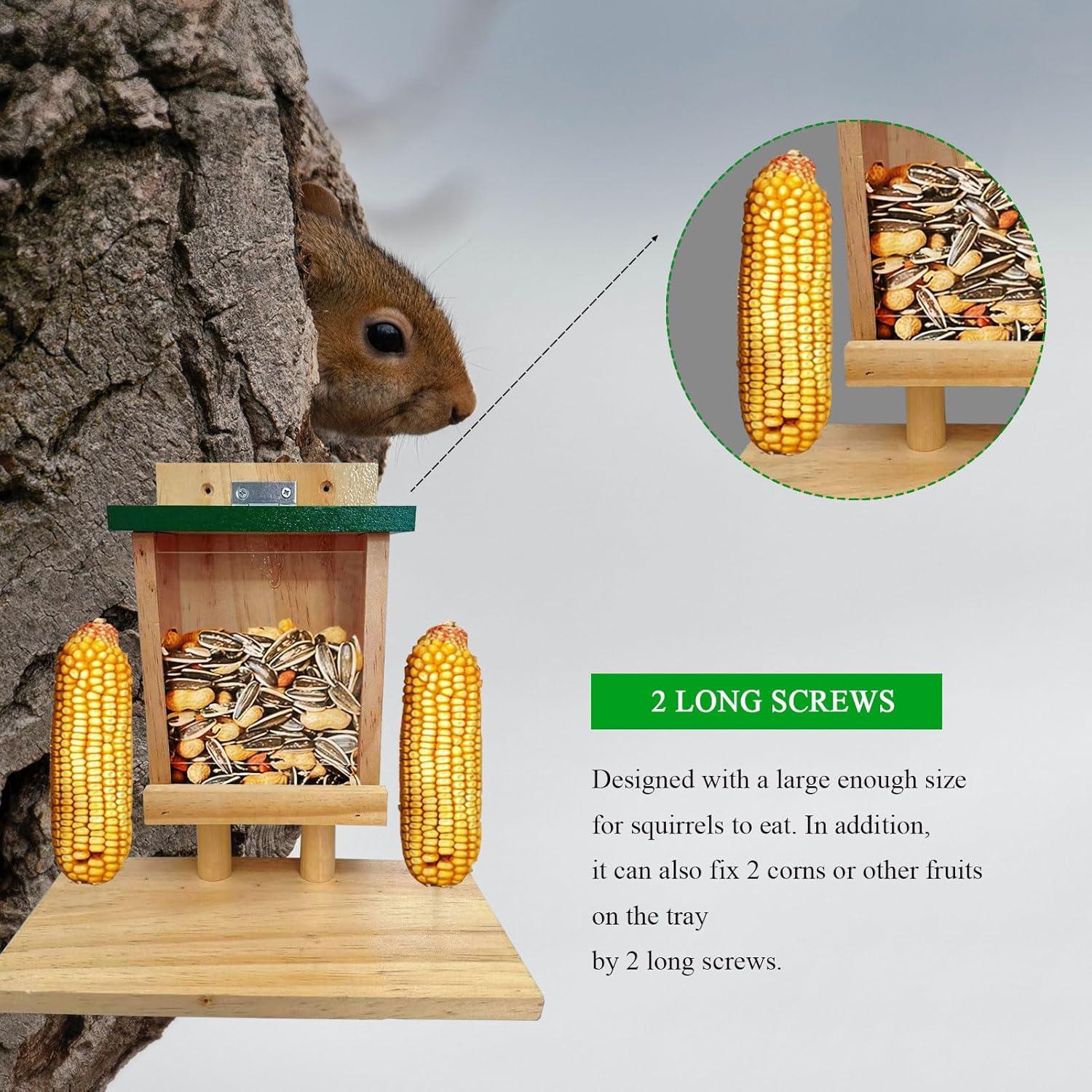 Comedero para Ardillas LENEDI de Madera con Soporte Verde