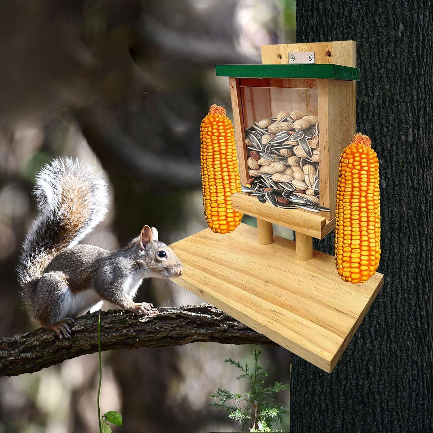 Comedero para Ardillas LENEDI de Madera con Soporte Verde