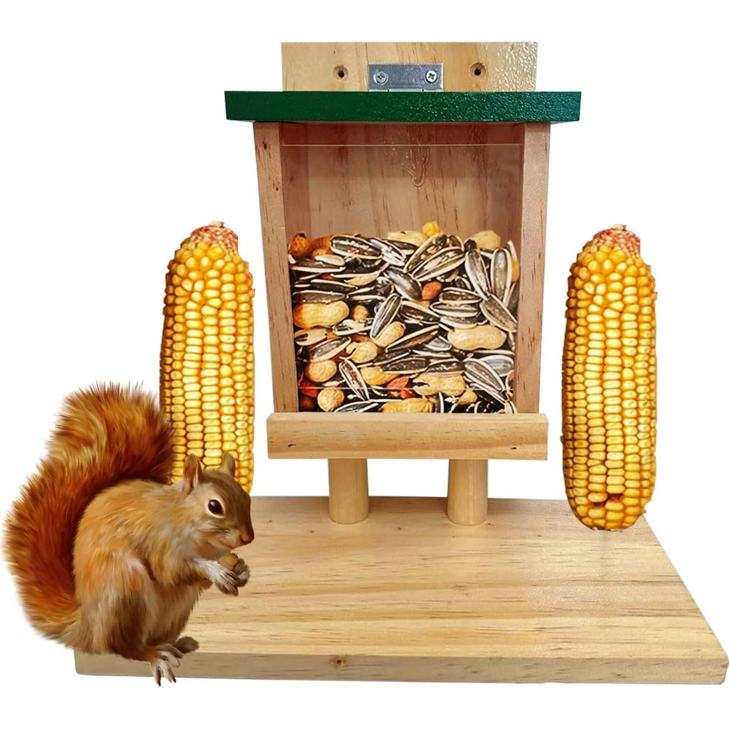 Comedero para Ardillas LENEDI de Madera con Soporte Verde