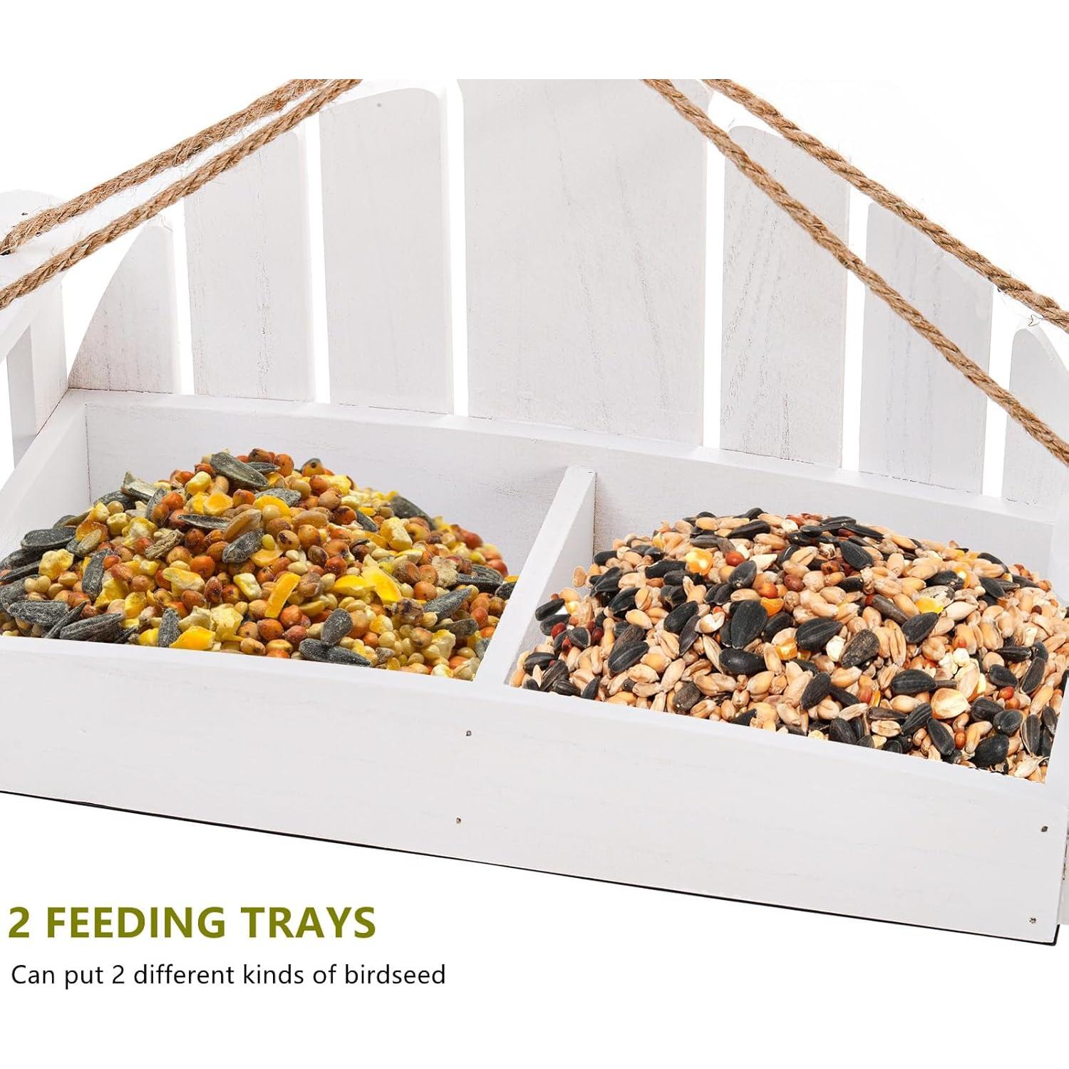 Comedero para Aves Colgante DEAYOU de Madera Blanco 39.9x17cm