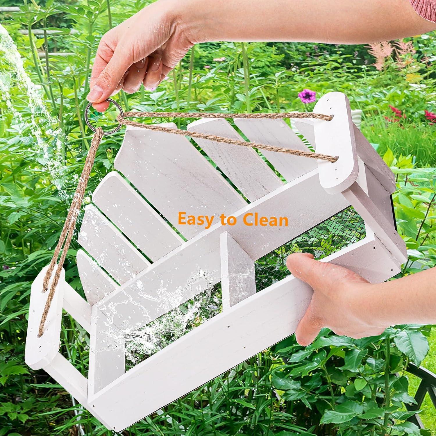 Comedero para Aves Colgante DEAYOU de Madera Blanco 39.9x17cm