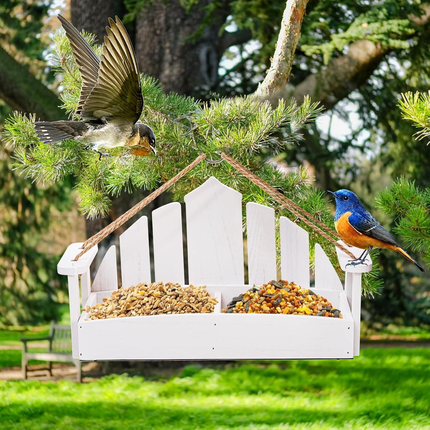 Comedero para Aves Colgante DEAYOU de Madera Blanco 39.9x17cm