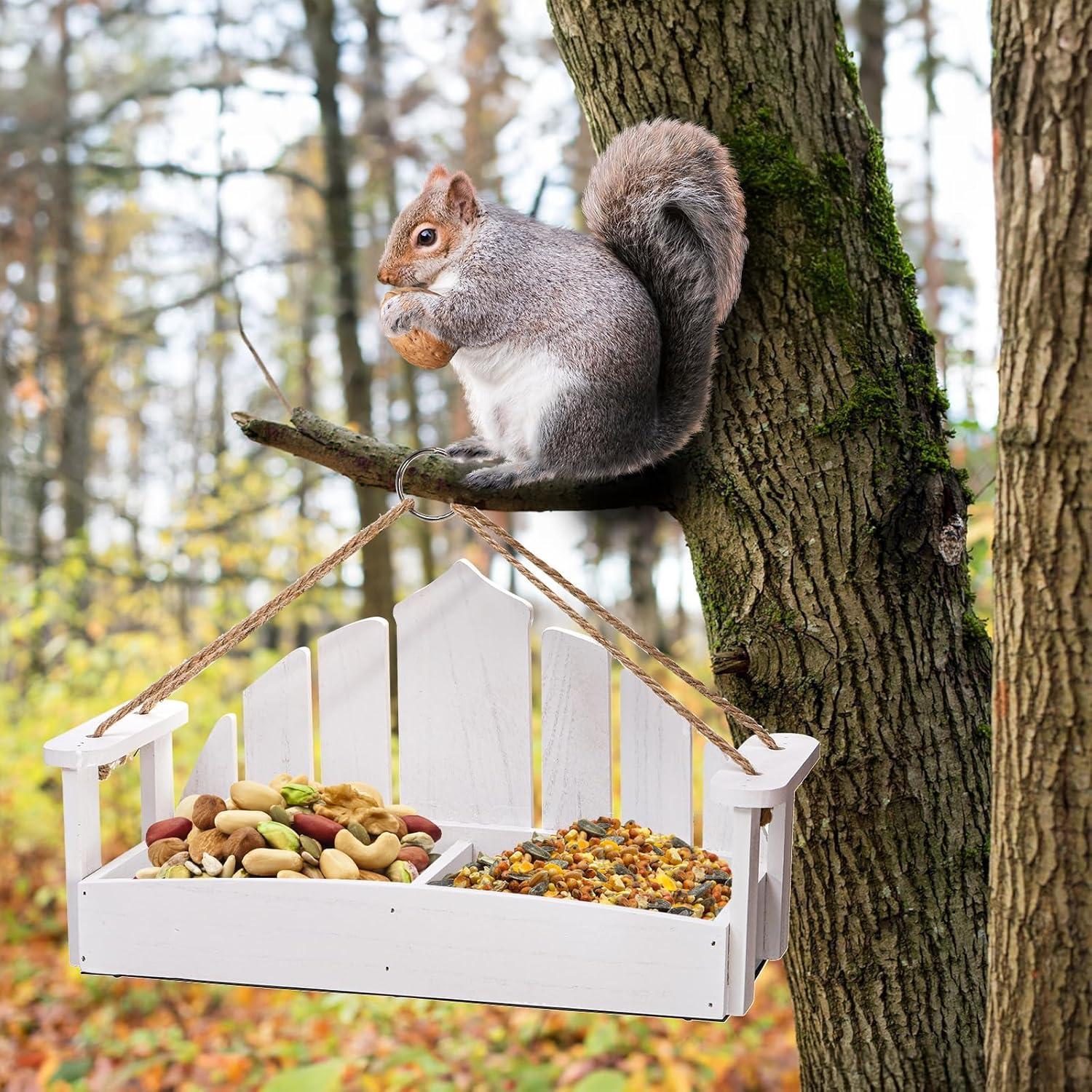 Comedero para Aves Colgante DEAYOU de Madera Blanco 39.9x17cm