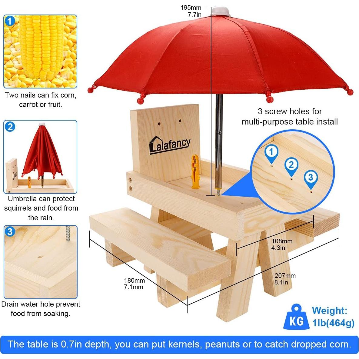 Comedero para Ardillas Lalafancy de Madera con Paraguas