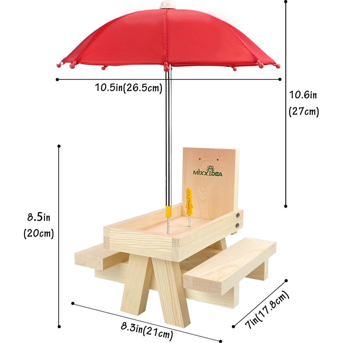 Mesa de Comedero para Ardillas MIXXIDEA con Paraguas Rojo