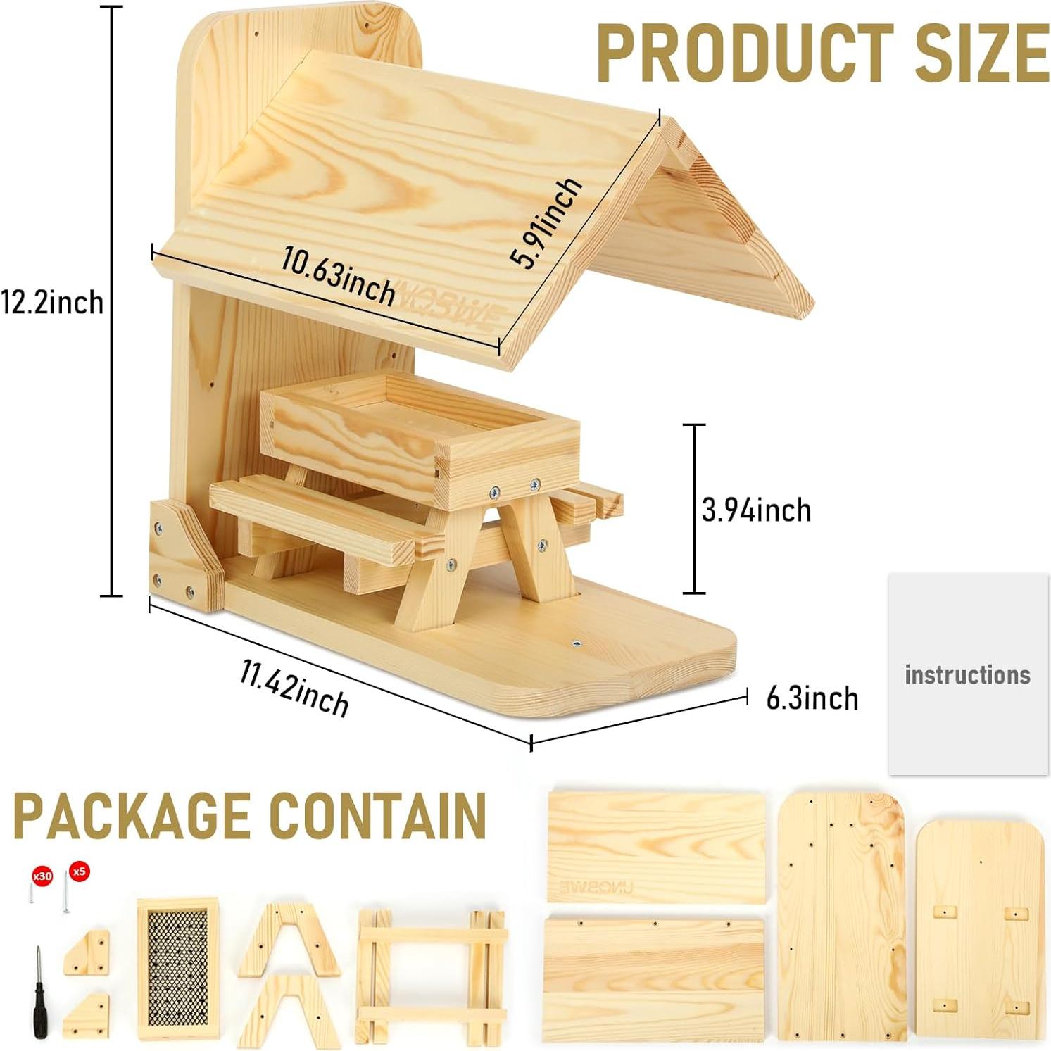 Comedero para Ardillas UNQBWE con Tejado y 2 Bancos 31x29 cm