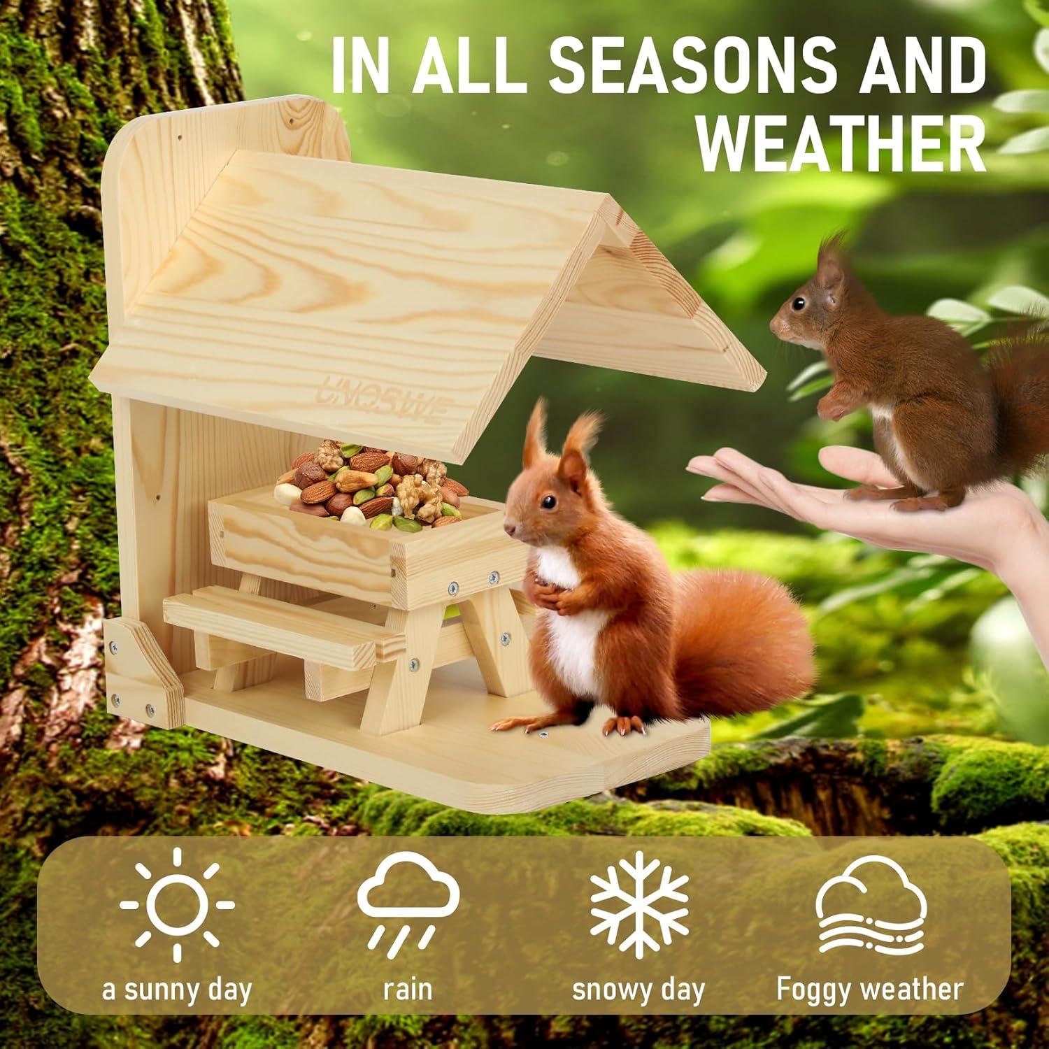 Comedero para Ardillas UNQBWE con Tejado y 2 Bancos 31x29 cm