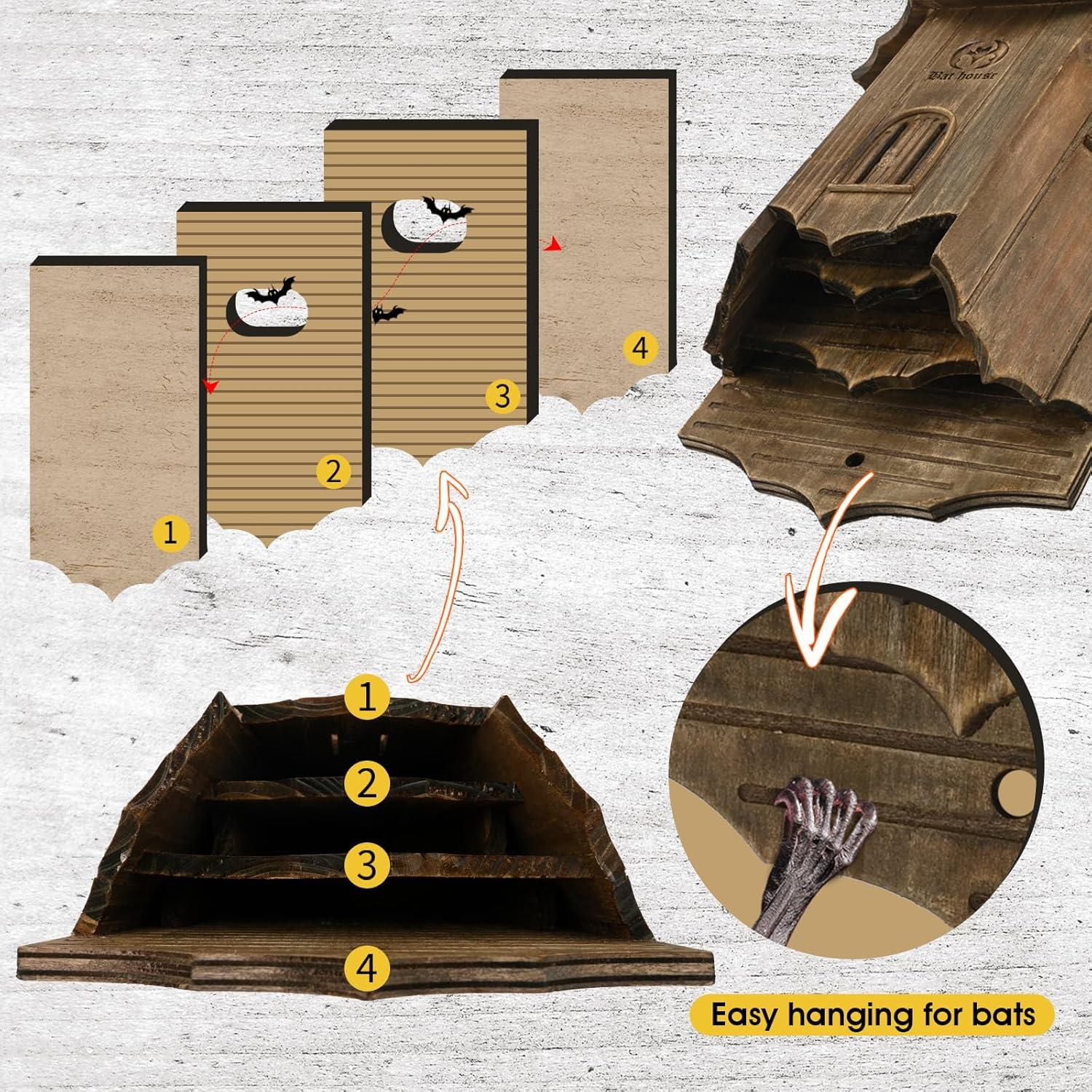 Casa de Murciélagos de Madera VIREESR 3 Cámaras 42.4x27.9cm