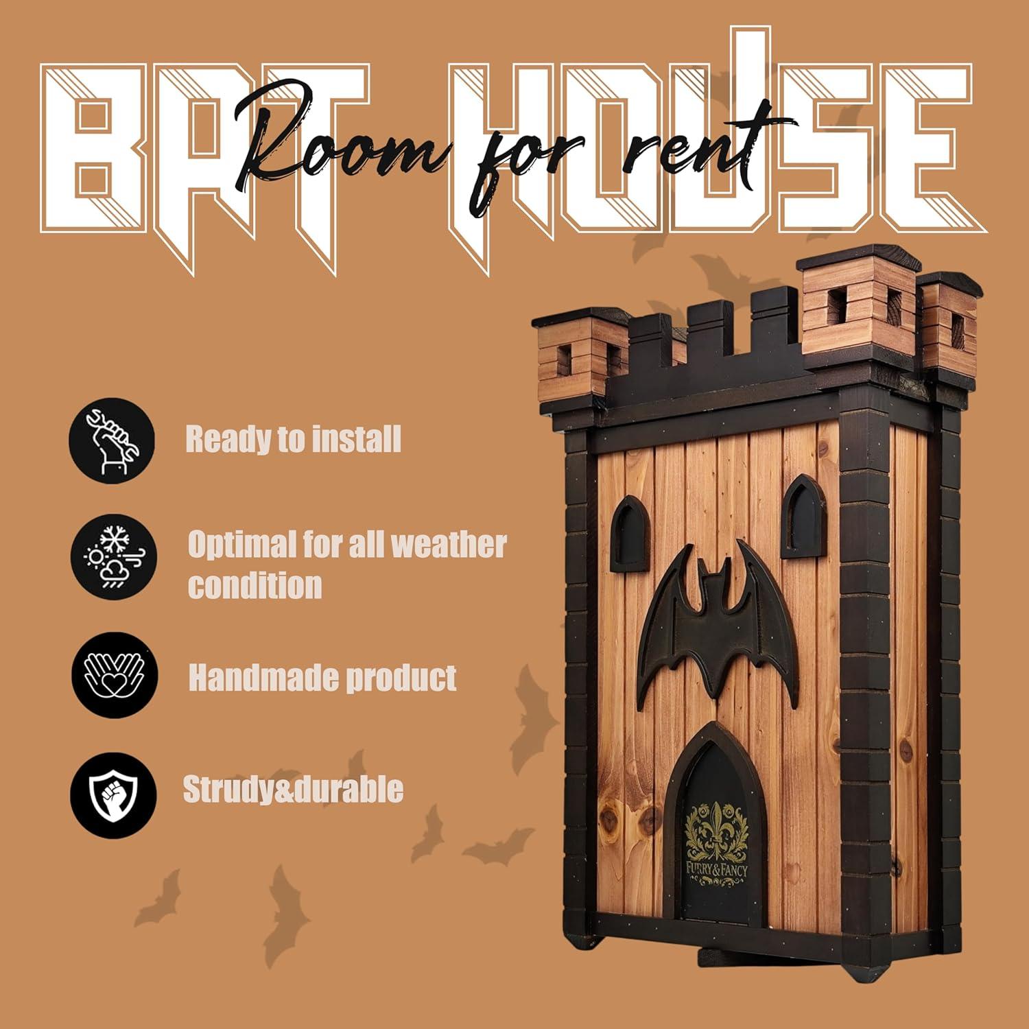 Casa de Murciélagos Furry & Fancy de Madera 2 Cámaras 80 Murciélagos