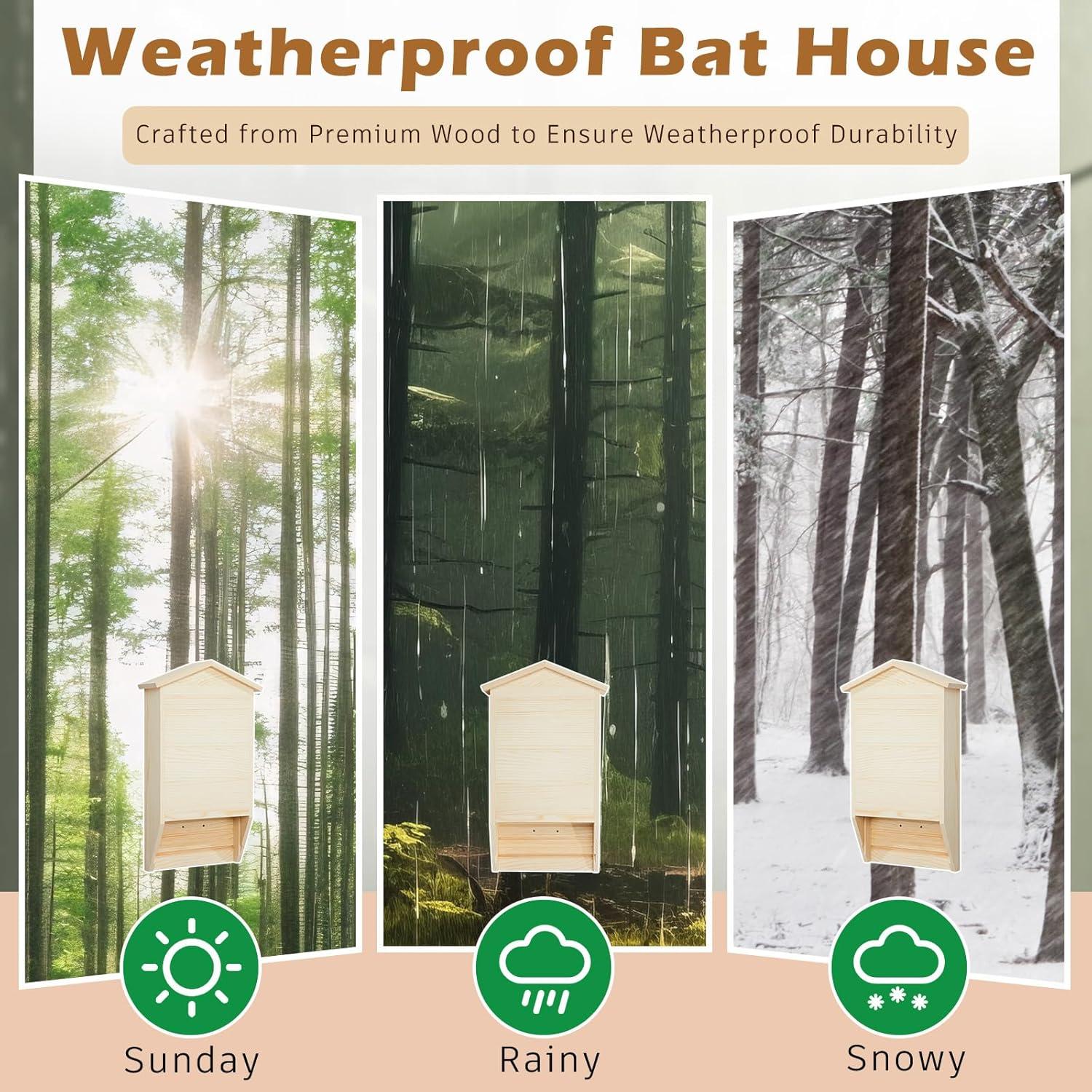 Casa de Murciélagos de Madera Wenqik - Doble Cámara 39.5x23x8cm