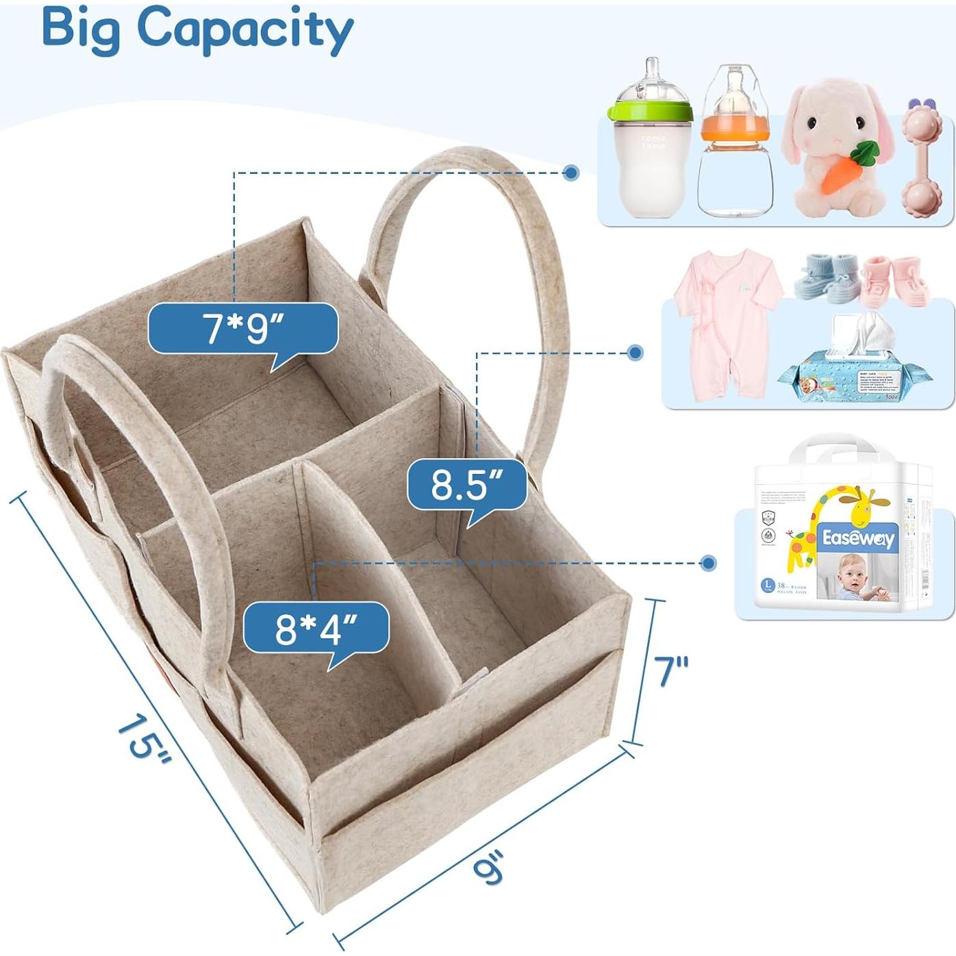 Organizador de Pañales Maliton de Fieltro Caqui 23x38x18 cm