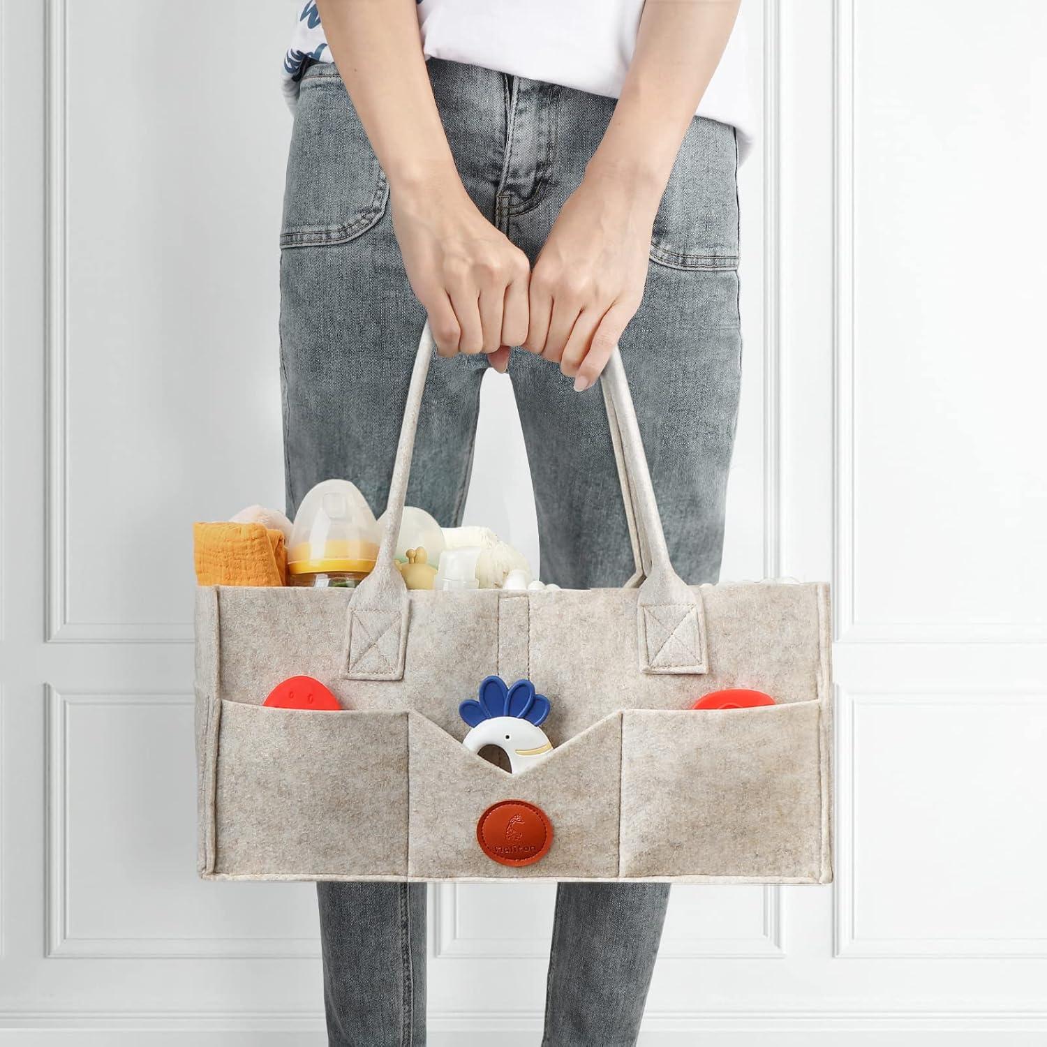 Organizador de Pañales Maliton de Fieltro Caqui 23x38x18 cm