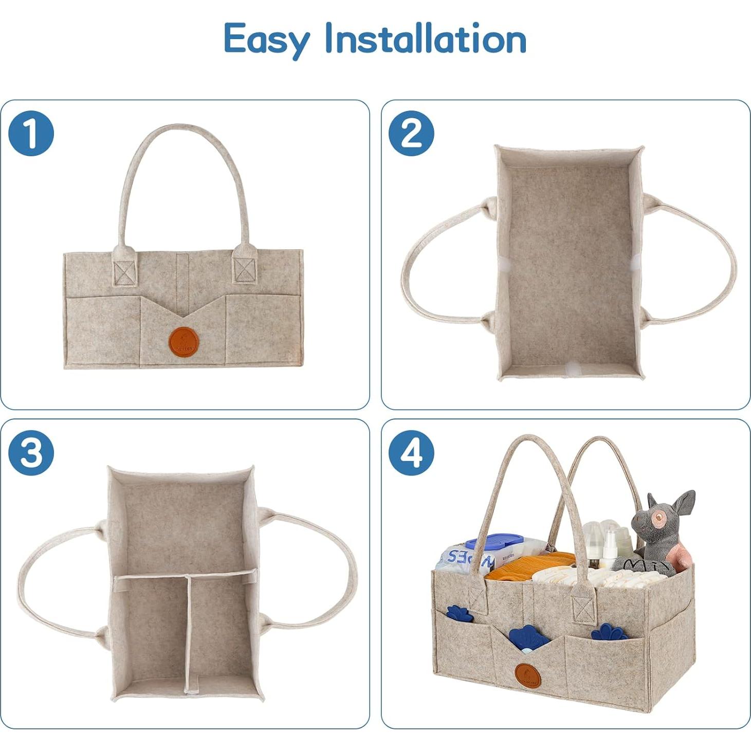 Organizador de Pañales Maliton de Fieltro Caqui 23x38x18 cm