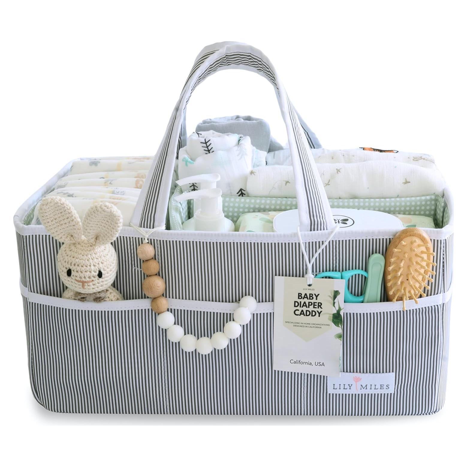 Cesta de Pañales Lily Miles Grande Gris/Menta - Organizador Portátil