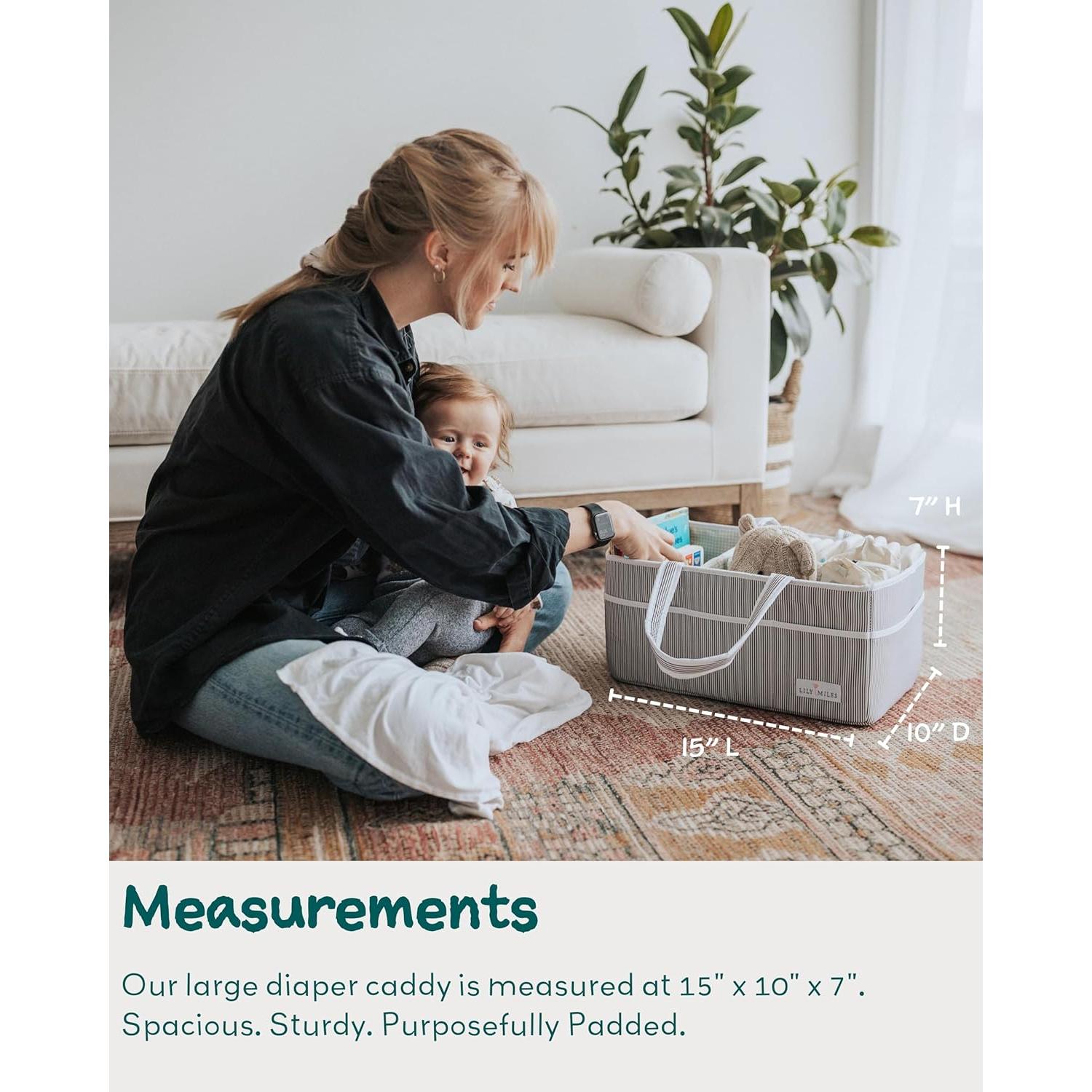 Cesta de Pañales Lily Miles Grande Gris/Menta - Organizador Portátil