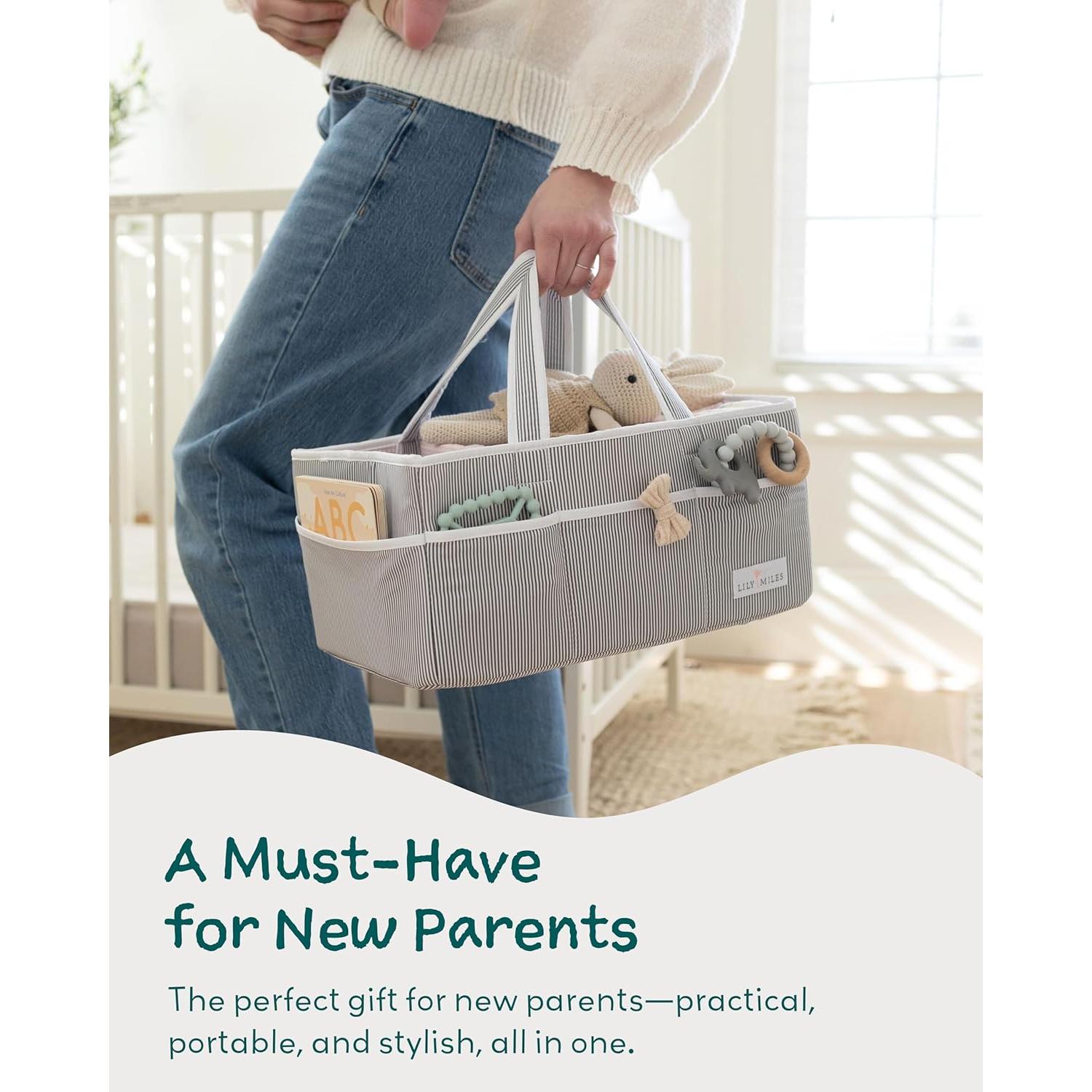 Cesta de Pañales Lily Miles Grande Gris/Menta - Organizador Portátil