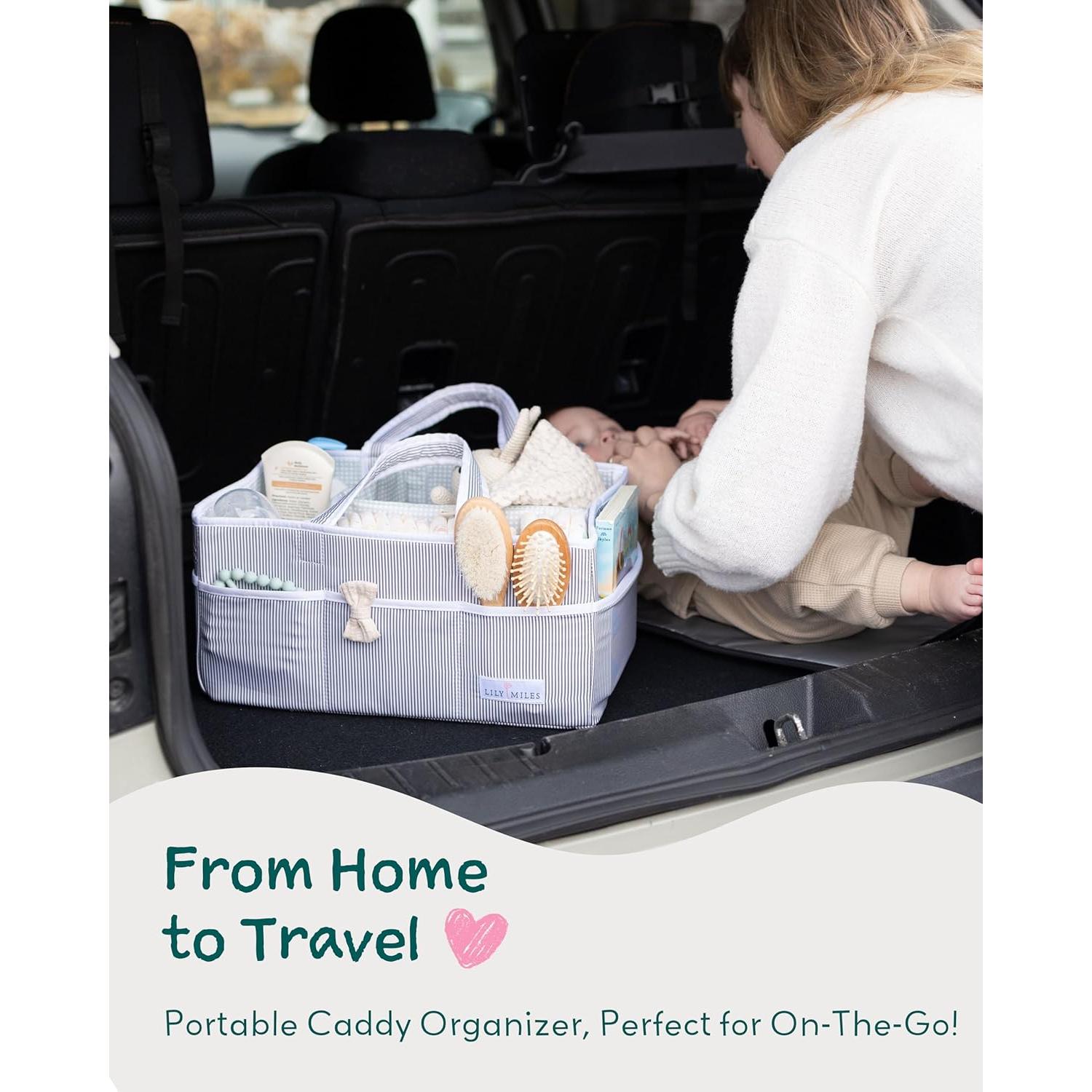 Cesta de Pañales Lily Miles Grande Gris/Menta - Organizador Portátil