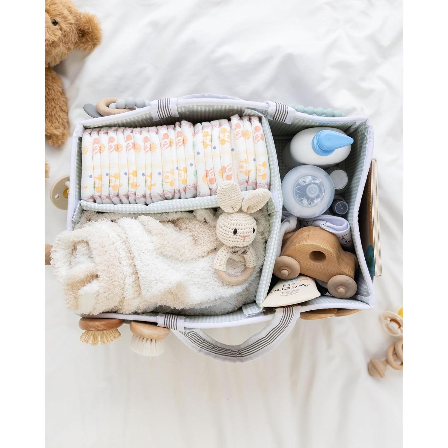 Cesta de Pañales Lily Miles Grande Gris/Menta - Organizador Portátil