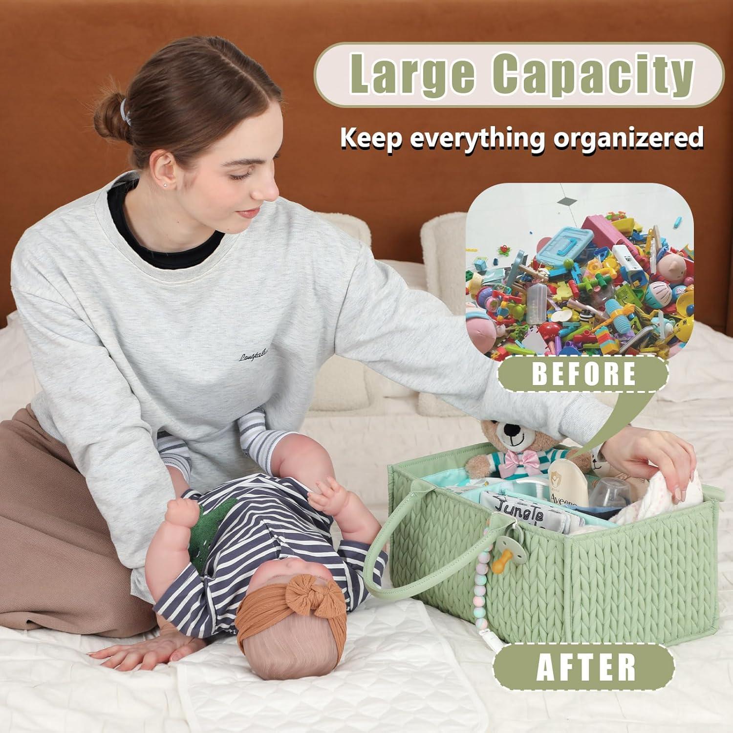 Organizador de Pañales MOMINSIDE Verde Claro, Caddy Plegable 36.83x25.4x17.78 cm
