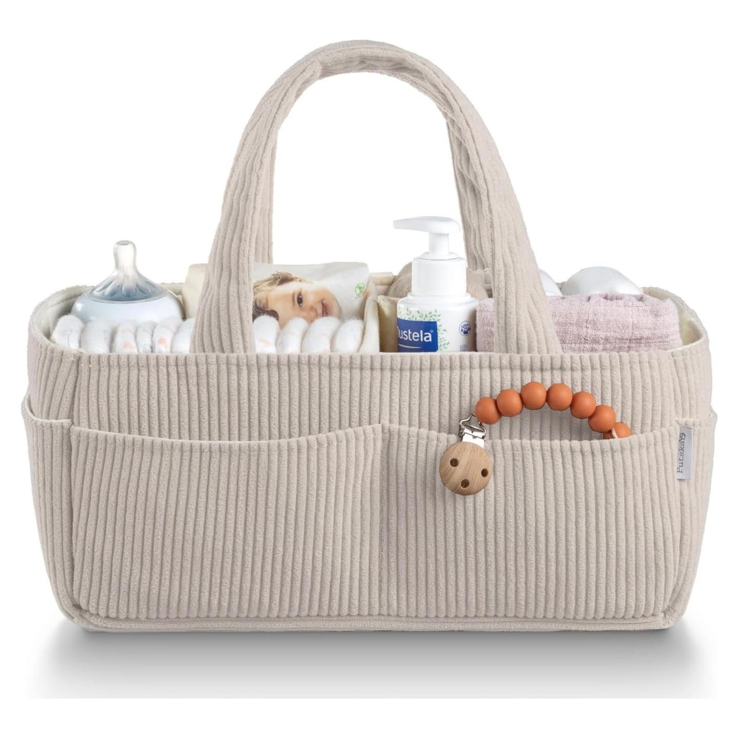 Organizador de Pañales Putska Crema - Caddy Portátil para Bebés