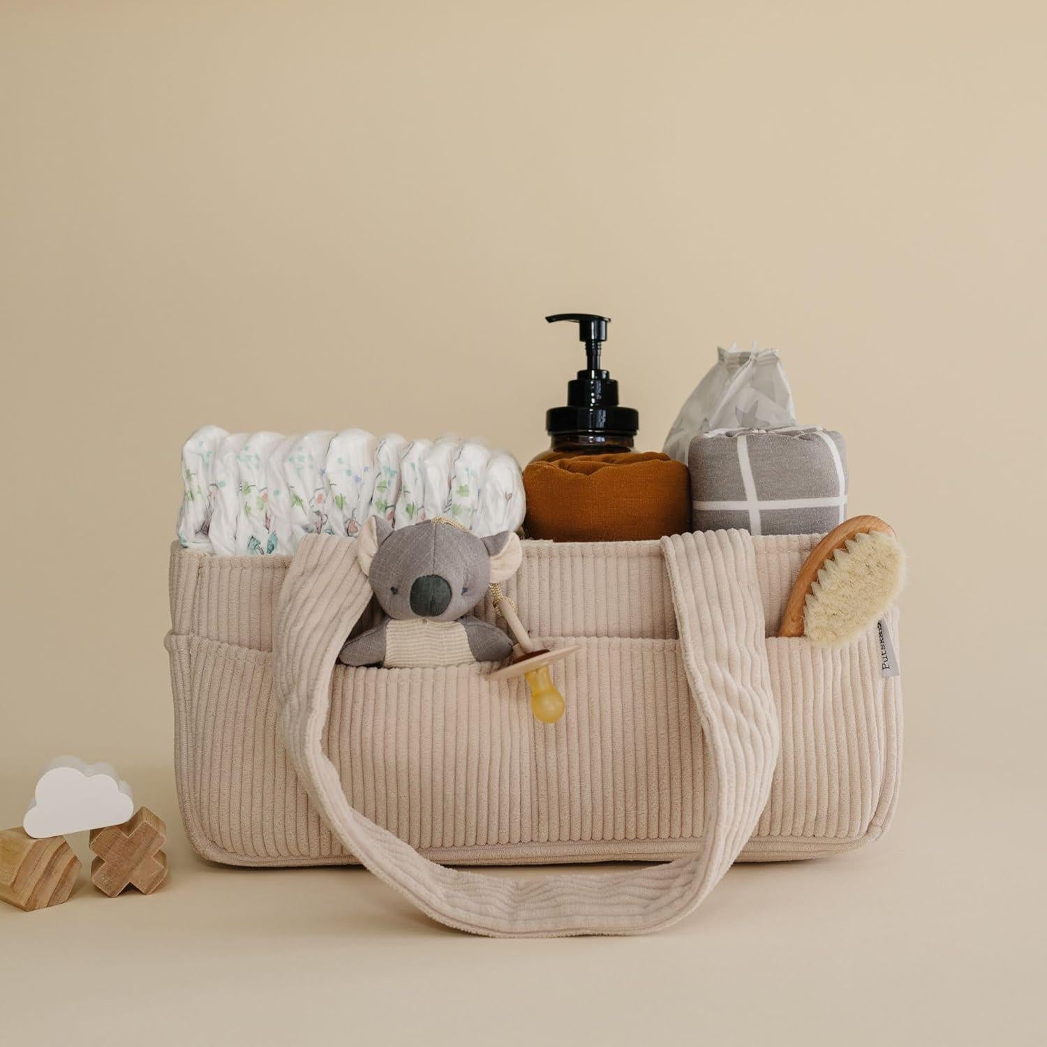 Organizador de Pañales Putska Crema - Caddy Portátil para Bebés