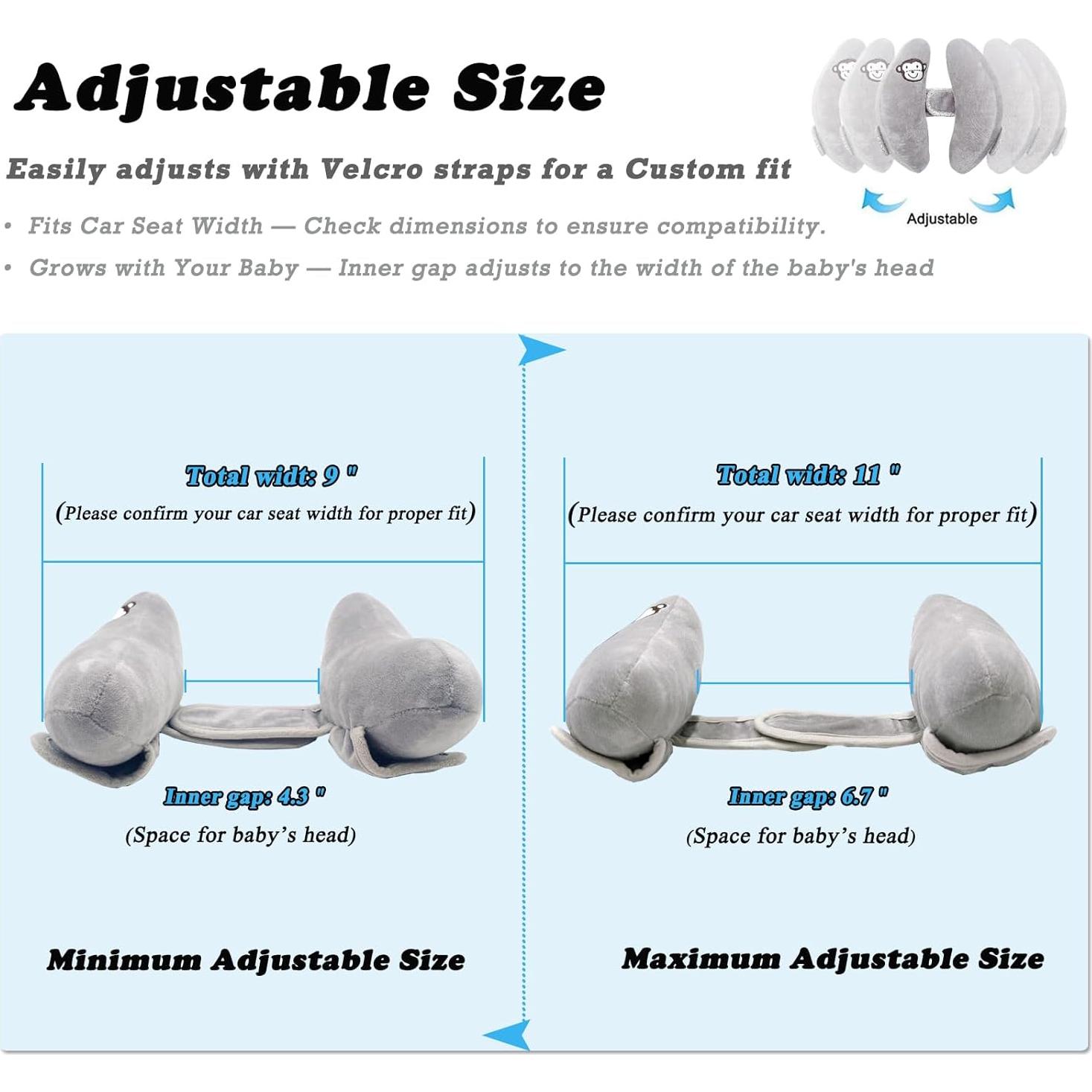 Almohada de Viaje StoHua para Bebés Ajustable Gris