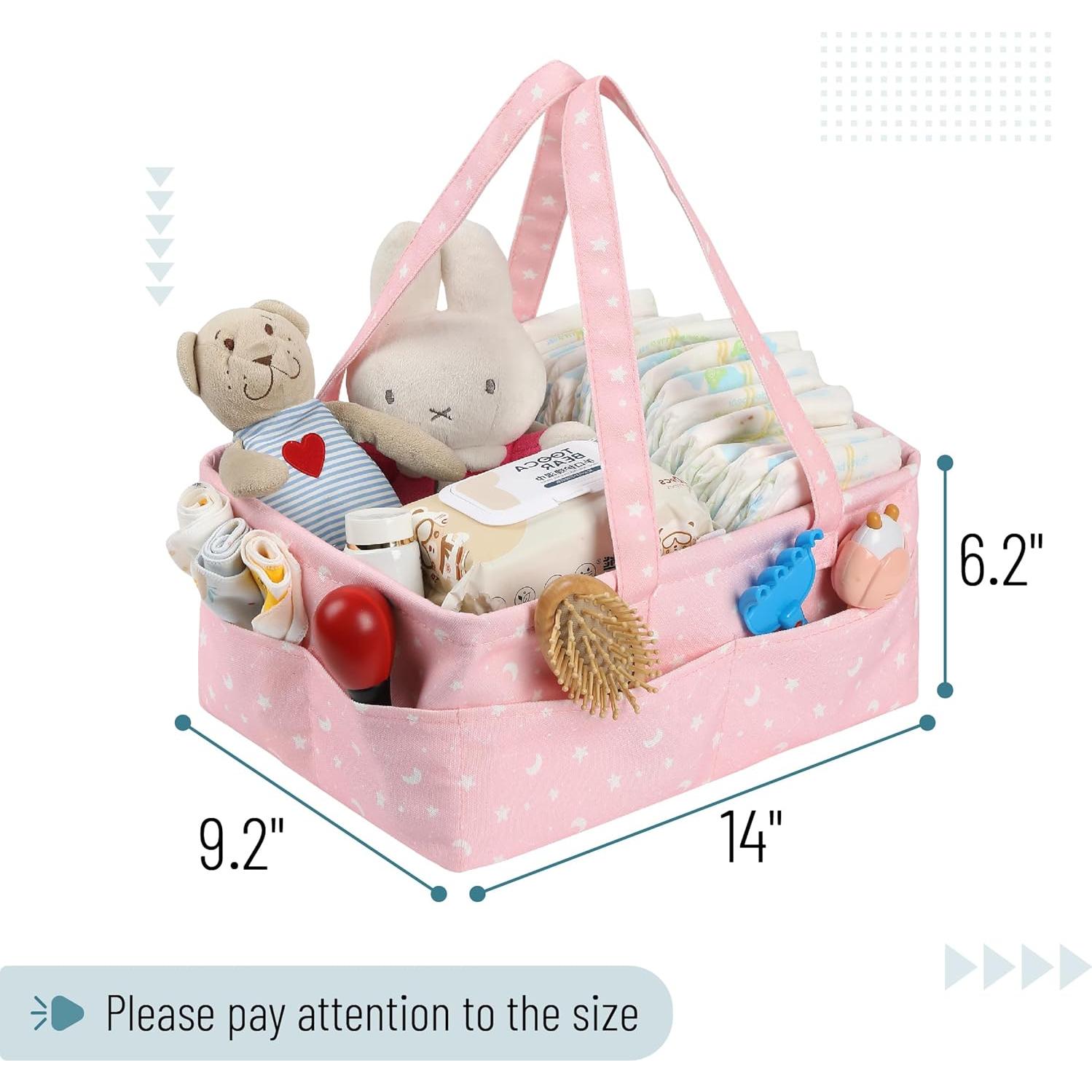 Caddy Organizador para Pañales Mr. Pen Rosa Estrellas 23x36x16cm