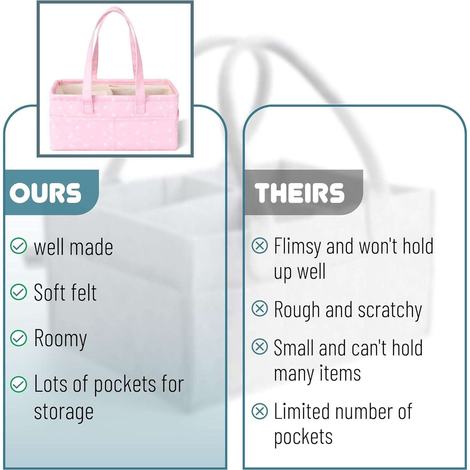 Caddy Organizador para Pañales Mr. Pen Rosa Estrellas 23x36x16cm