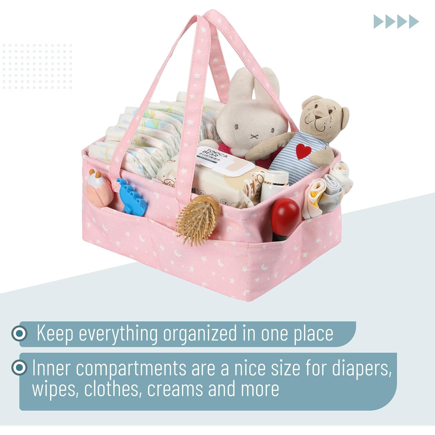 Caddy Organizador para Pañales Mr. Pen Rosa Estrellas 23x36x16cm