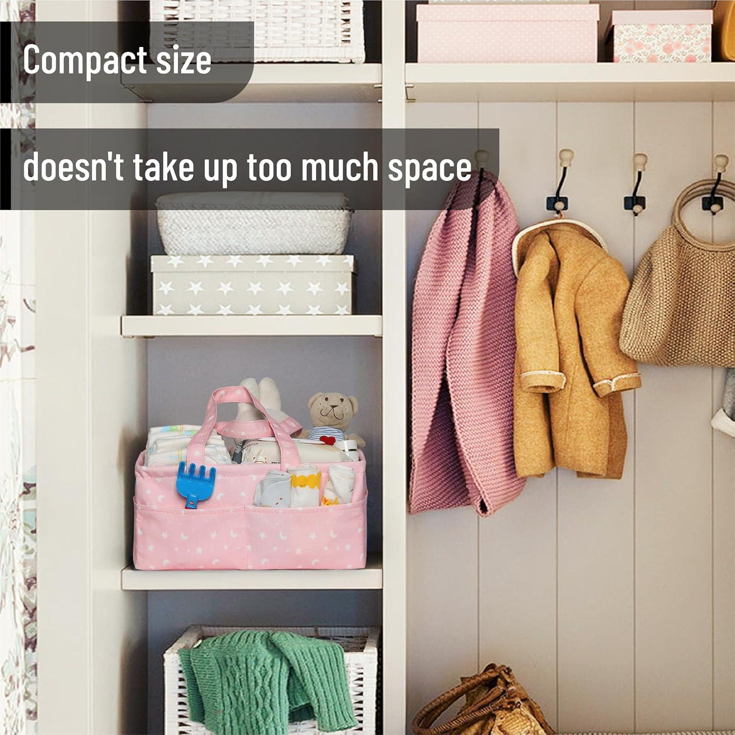 Caddy Organizador para Pañales Mr. Pen Rosa Estrellas 23x36x16cm