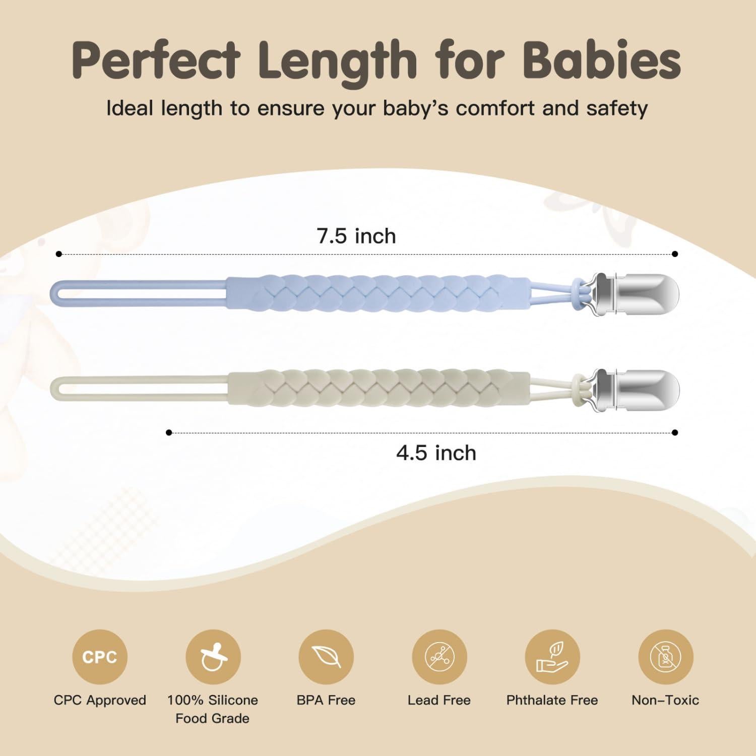 Clip de Chupete de Silicona TenderBabe - Paquete de 6 Neutrales