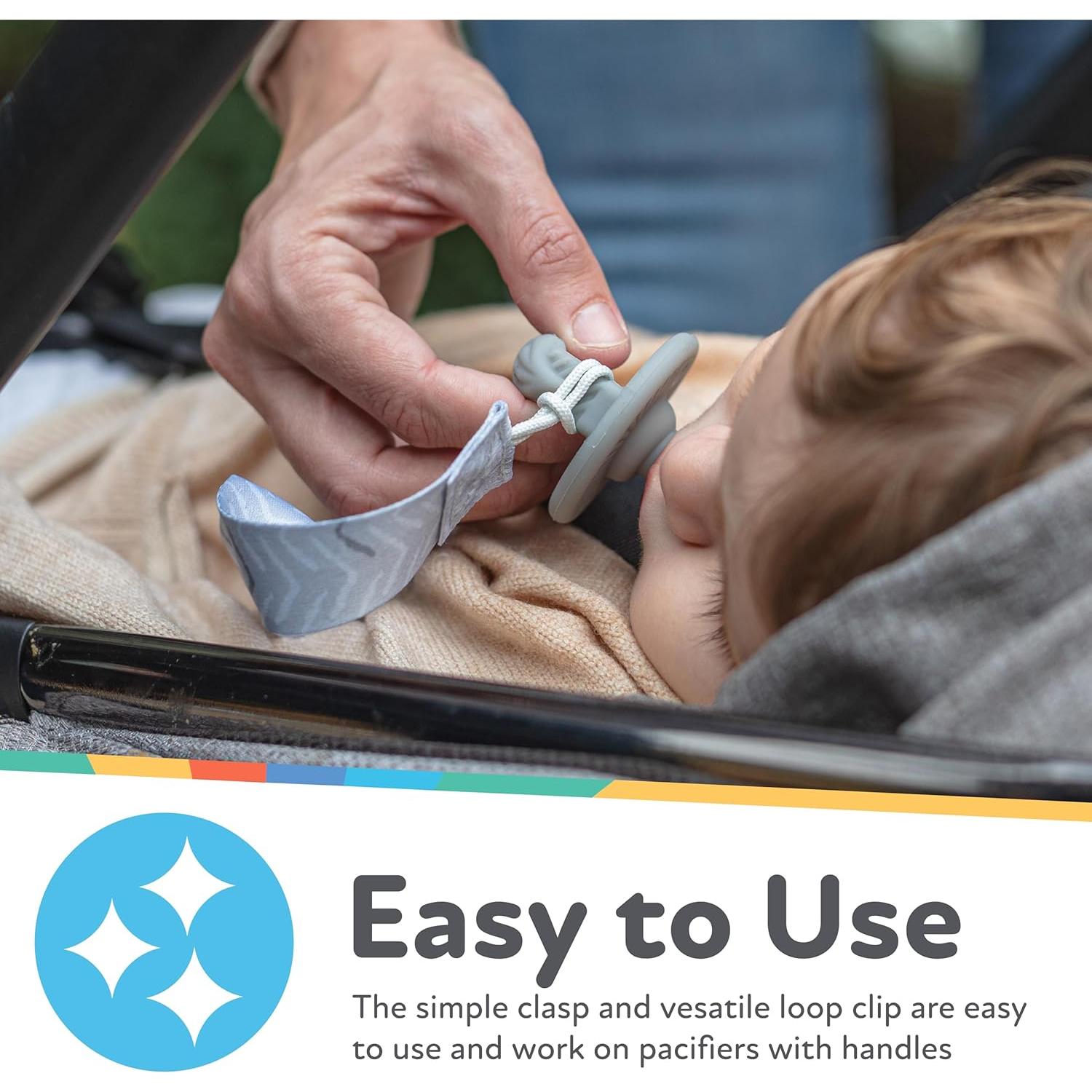 Clip para Chupete Nuby Pacifinder - Paquete de 2 - Puntos Azules y Dino Verde