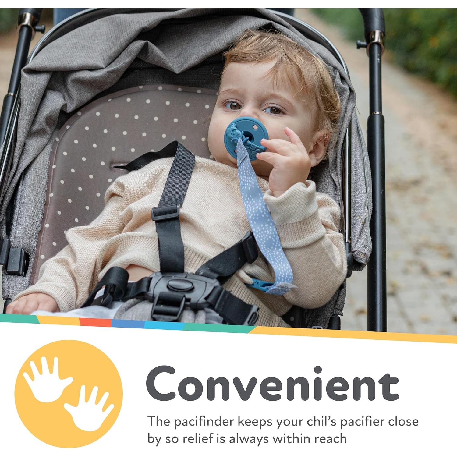 Clip para Chupete Nuby Pacifinder - Paquete de 2 - Puntos Azules y Dino Verde