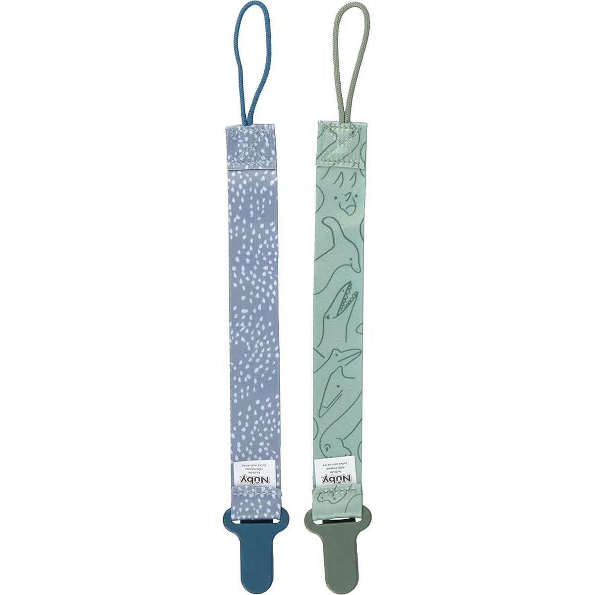 Clip para Chupete Nuby Pacifinder - Paquete de 2 - Puntos Azules y Dino Verde