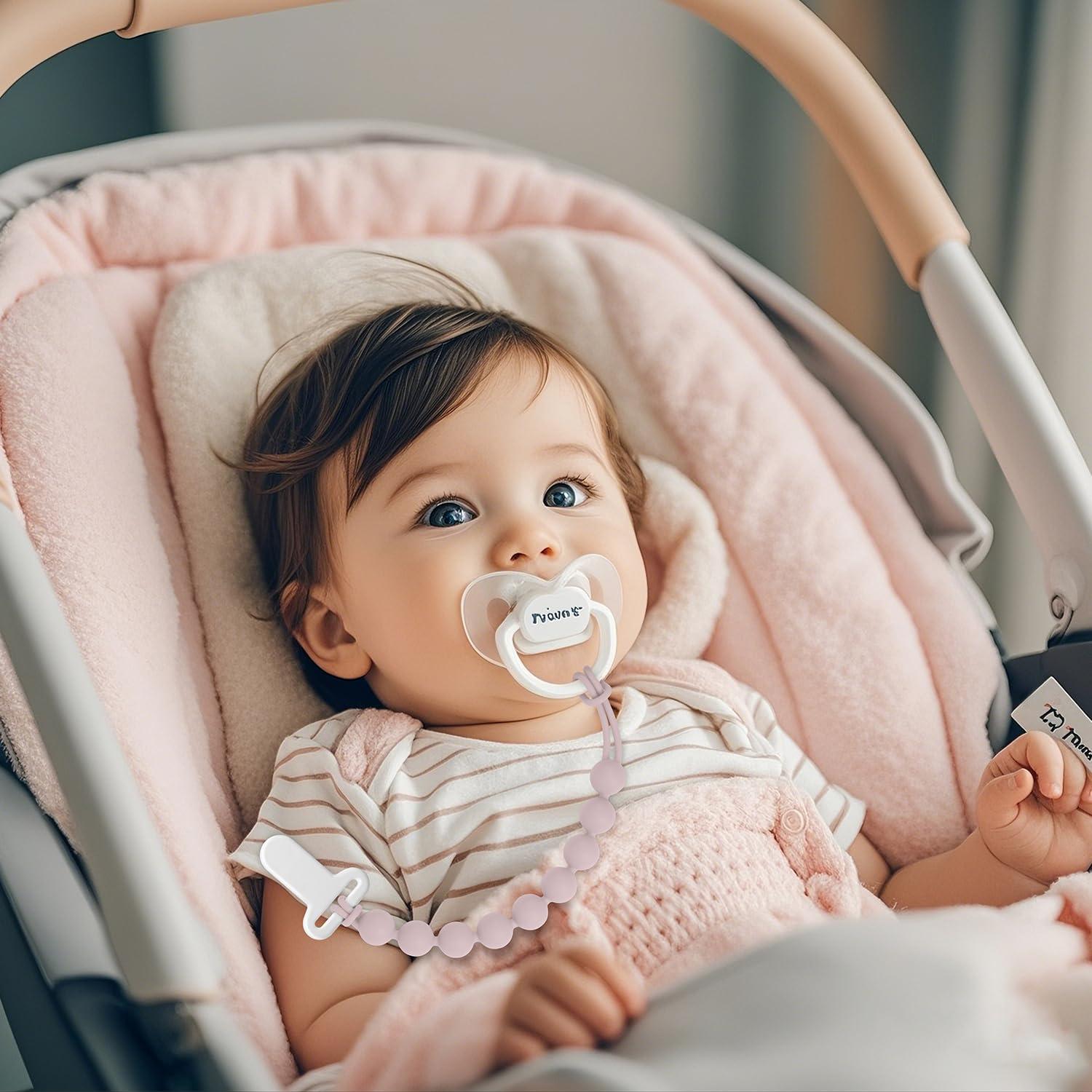 Clip para Chupetes de Silicona 100% Grado Alimenticio - 4 Piezas Rosa Polvo