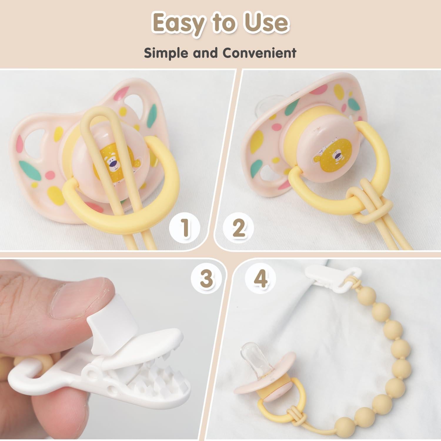 Clip para Chupetes de Silicona 100% Grado Alimenticio - 4 Piezas Rosa Polvo