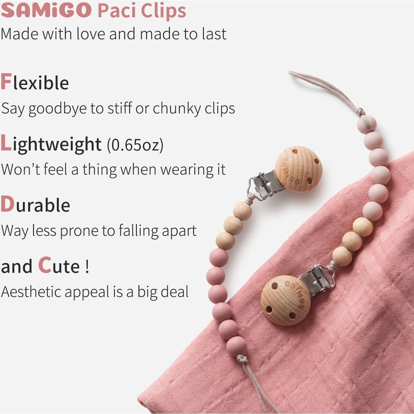 Clips de Chupete SAMiGO Rosa - 2 Piezas de Silicona