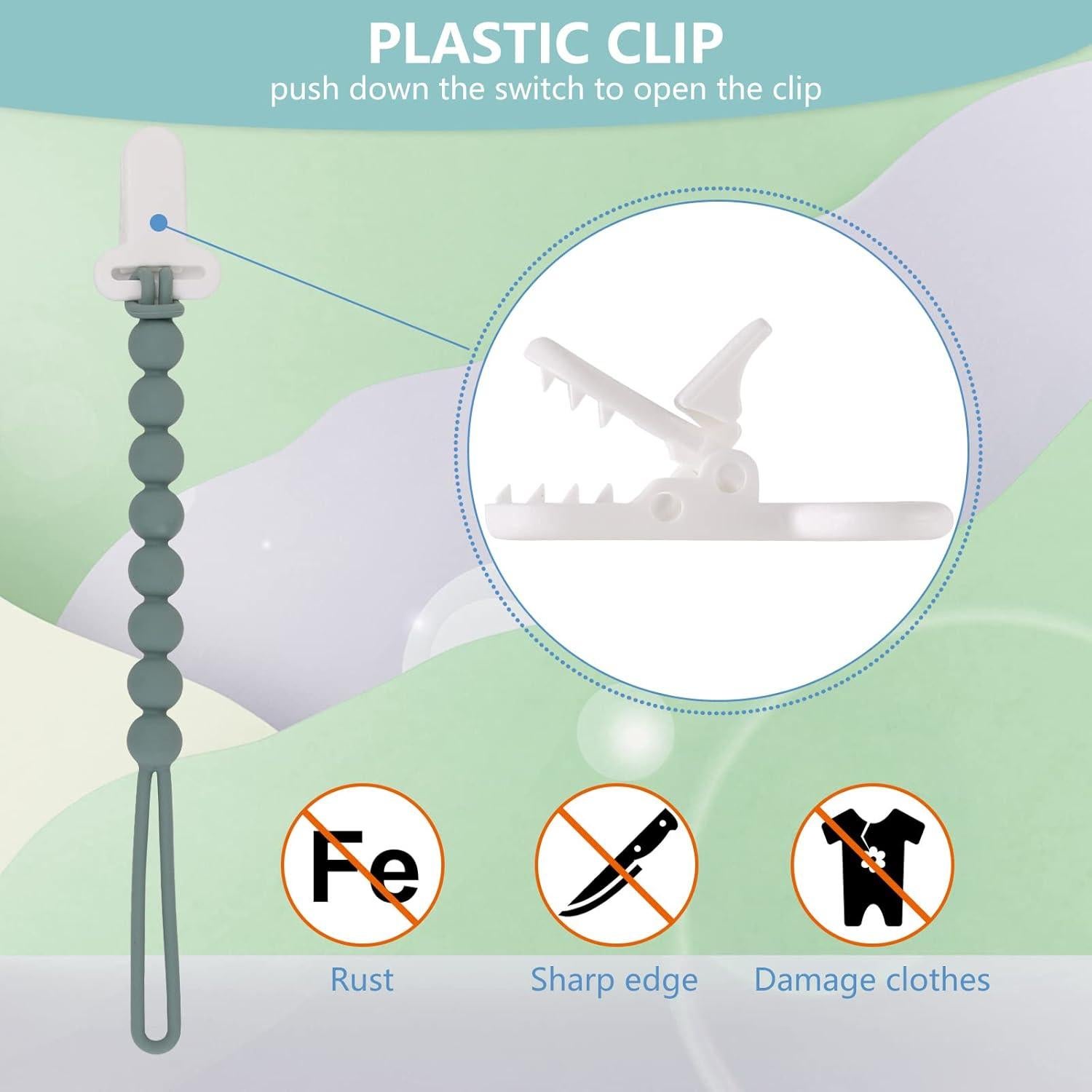 Clip de Chupete de Silicona Gris - 4 Piezas, Seguro y Práctico