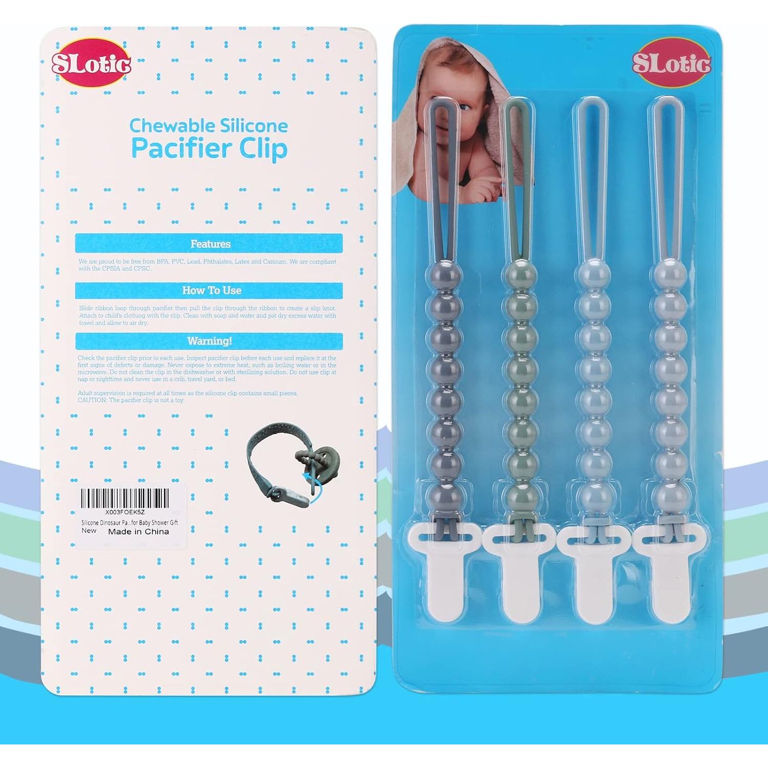 Clip de Chupete de Silicona Gris - 4 Piezas, Seguro y Práctico