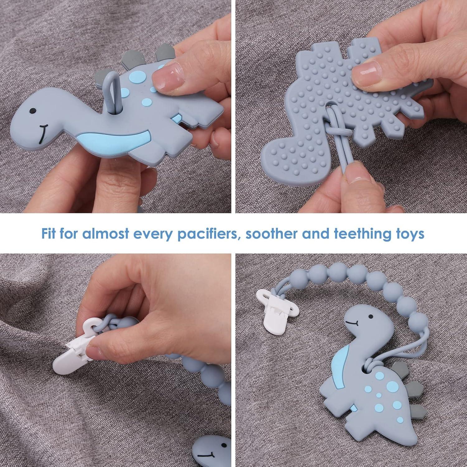Clip de Chupete de Silicona Gris - 4 Piezas, Seguro y Práctico
