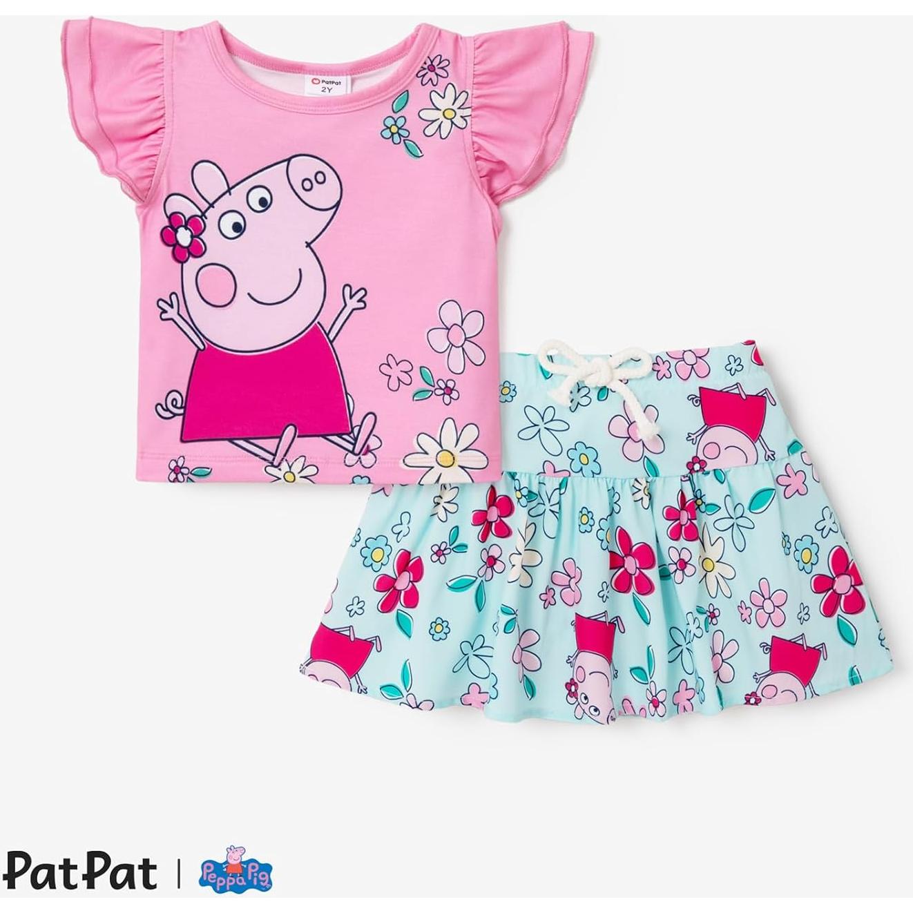 Conjunto 2 Piezas Niña Peppa Pig Top y Falda Floral 2-6 Años