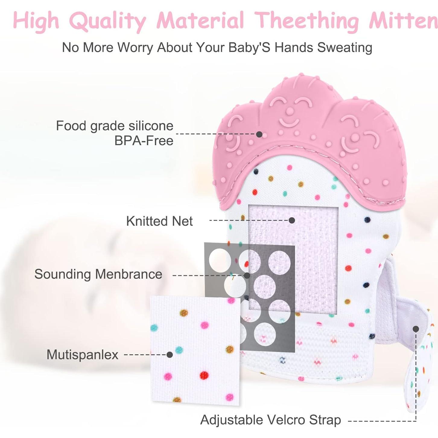 2 Pack Mitones de Silicona para Dentición Vicloon Rosa