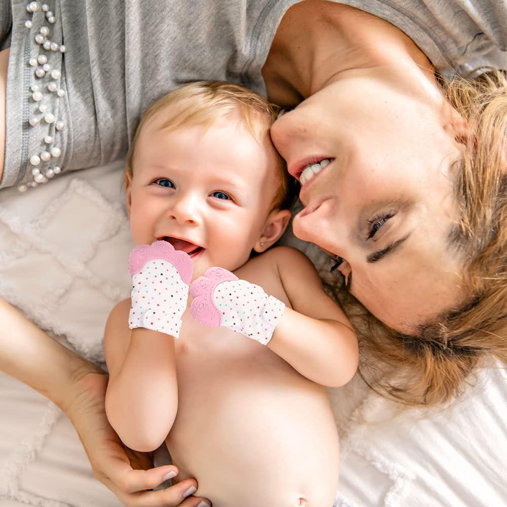 2 Pack Mitones de Silicona para Dentición Vicloon Rosa